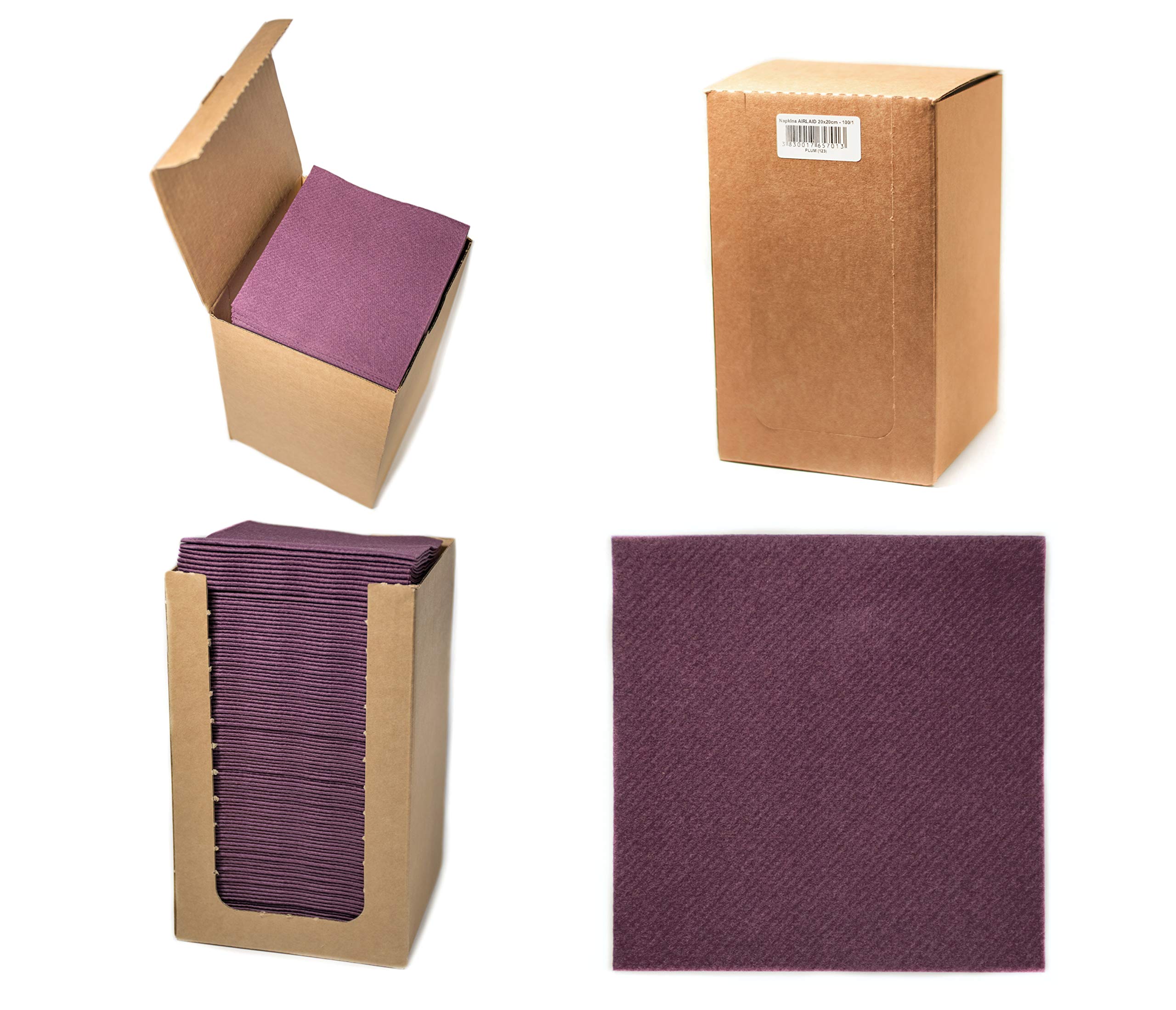 Alvotex Chic Airlaid 100 Cocktail Napkins, 1/4 Fold Fabric-Like, Disposable Napkin, Plum, 20 x 20 cm
