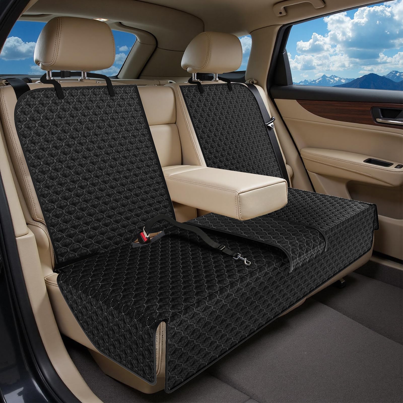 UPAWPIA Dog Car Seat Cover Waterproof & Non-slip Car Back Seat Cover Baby Car Seat Compatible Car Seat Protector for Dogs Kids Universal Fits for Most Cars Trucks SUV Black