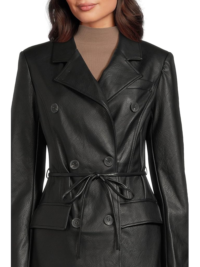 Black Avec Les Filles Belted Faux Leather Trench Coat