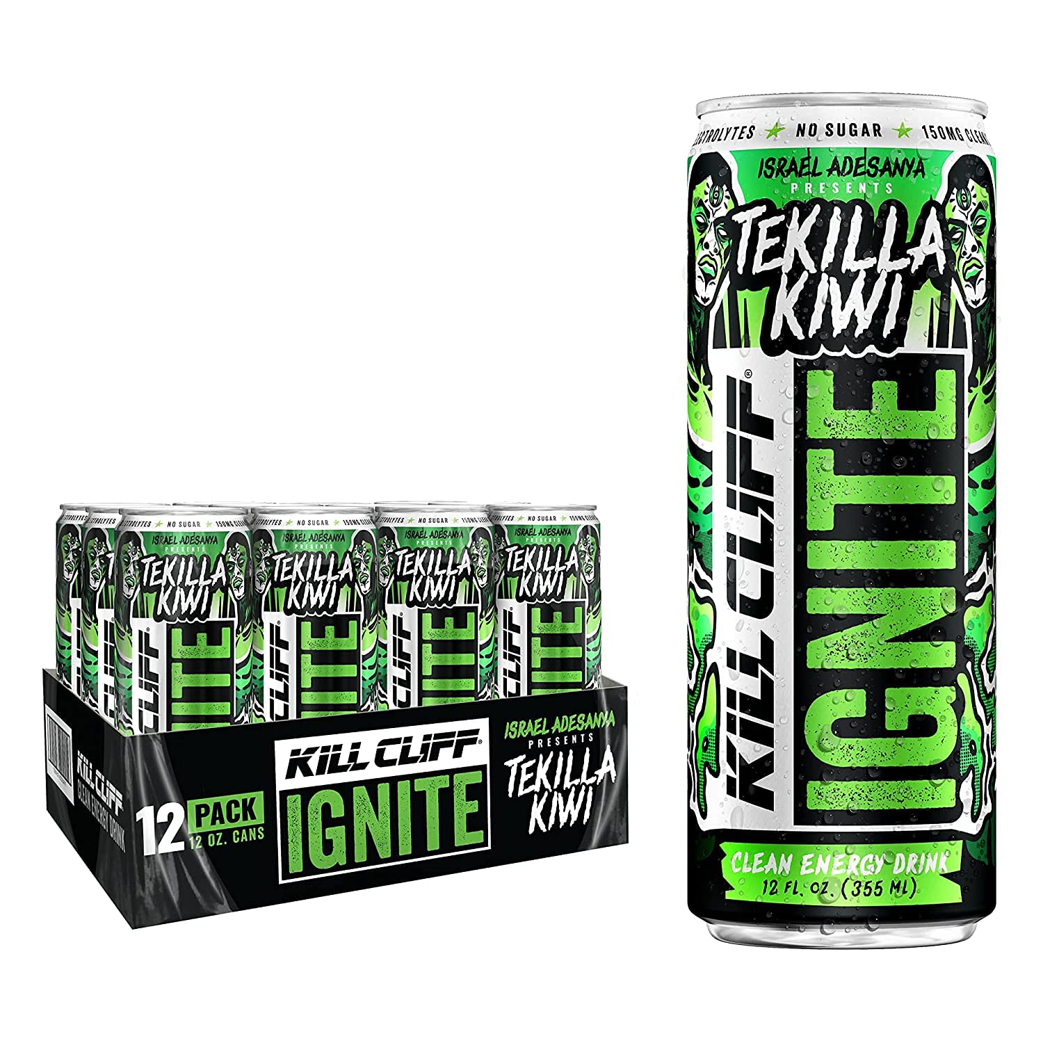 Kill Cliff Ignite Israel Adesanya Tekilla Kiwi Clean Energy Drink Natural Caffeine from Green Tea, E