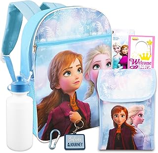 Frozen Elsa Backpack Set For Girls ~ 5 Pc Bundle With 16" Elsa School Bag, Lunch Box, Frozen Stickers, And More | Frozen Princess School Supplies For Kids
