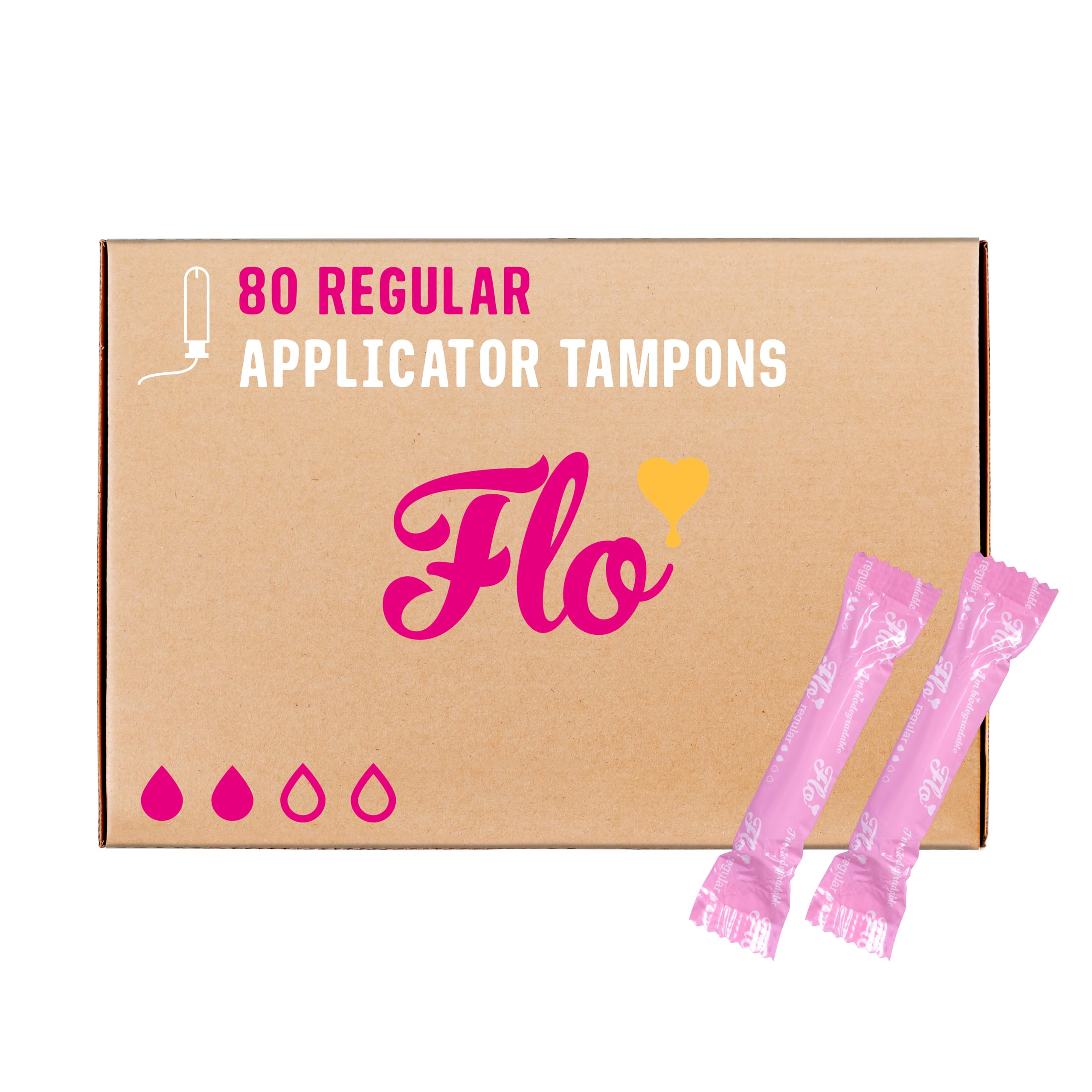 Flo Organic Cotton Applicator Regular Tampons – Absorbent, Soft, Smooth Applicator – Regular Flow - 80 Count Bulk Pack