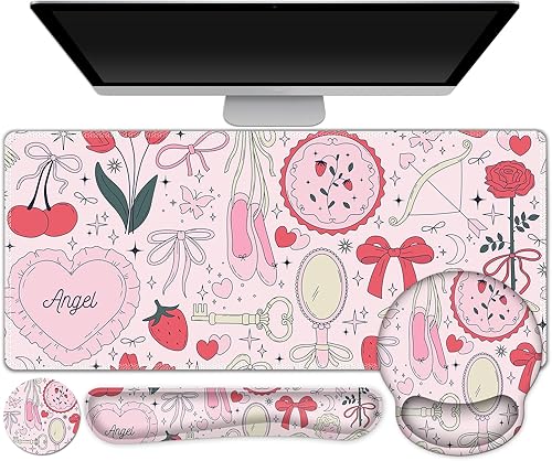 Miniatura 20 de Alfombrilla de mouse para juegos, alfombrilla de escritorio grande, bonito protector de escritorio, alfombrilla de mouse 4 en 1 XXL + reposamuñecas