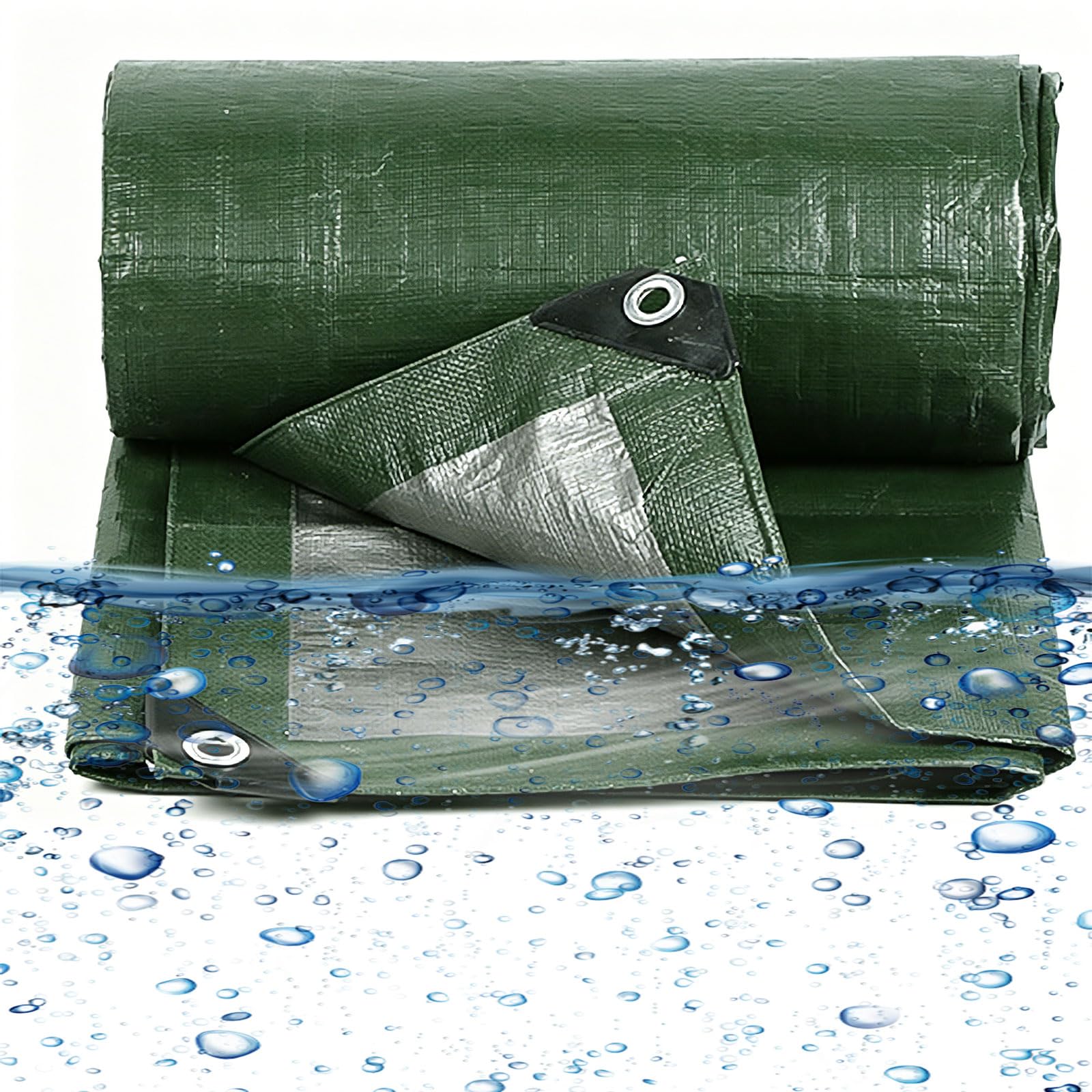 Tarpaulin Waterproof Heavy Duty 640 x 640 cm Weatherproof Snow Dust UV Ground Sheet 120 G M², Reinforced Corners for Garden Furniture Camping, Green