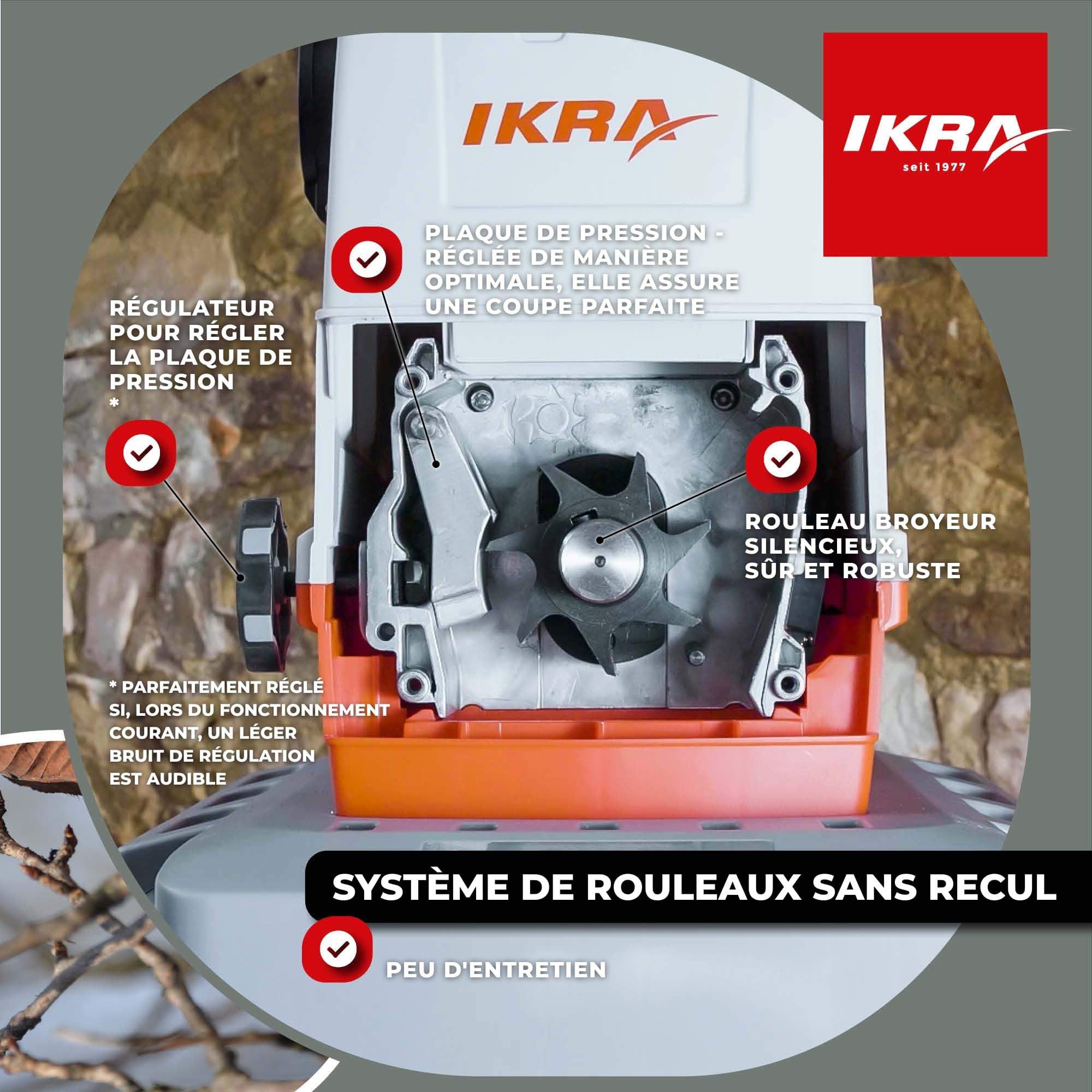 IKRA broyeur électrique ILH 3200 A - silencieux, robuste, peu d'entretien, puissance de 3200 W, épaisseur de branche jusqu'à 44 mm