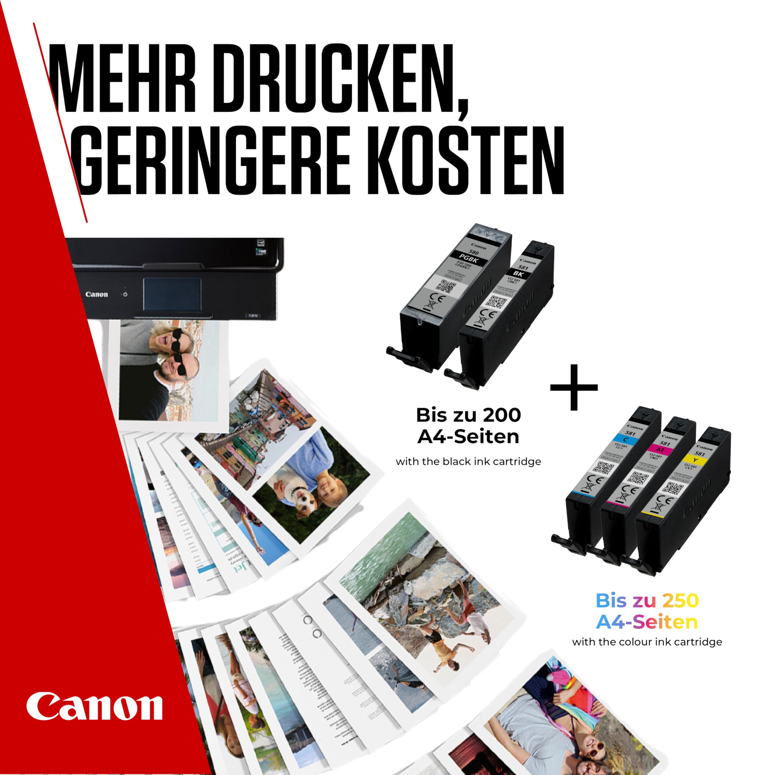 Canon PGI-580 CLI-581 Original Tintenpatronen 5er-Pack Schwarz Cyan Magenta Gelb