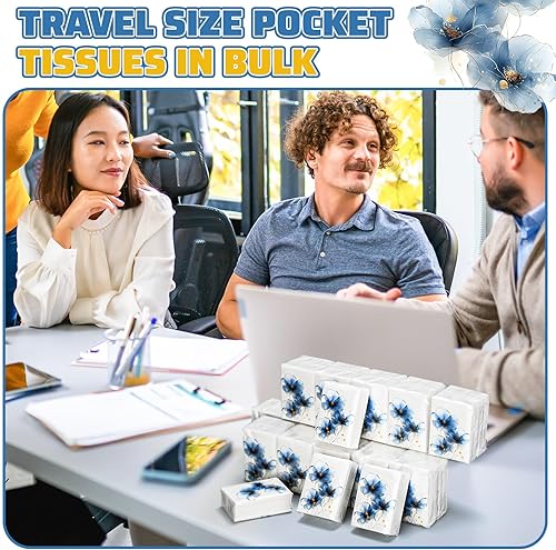 Miniatura 25 de Therwen Paquete de 100 pañuelos de bolsillo a granel, 1000 hojas, mini pañuelos a granel, 3 capas, tamaño de viaje pequeño, tamaño de bolsillo