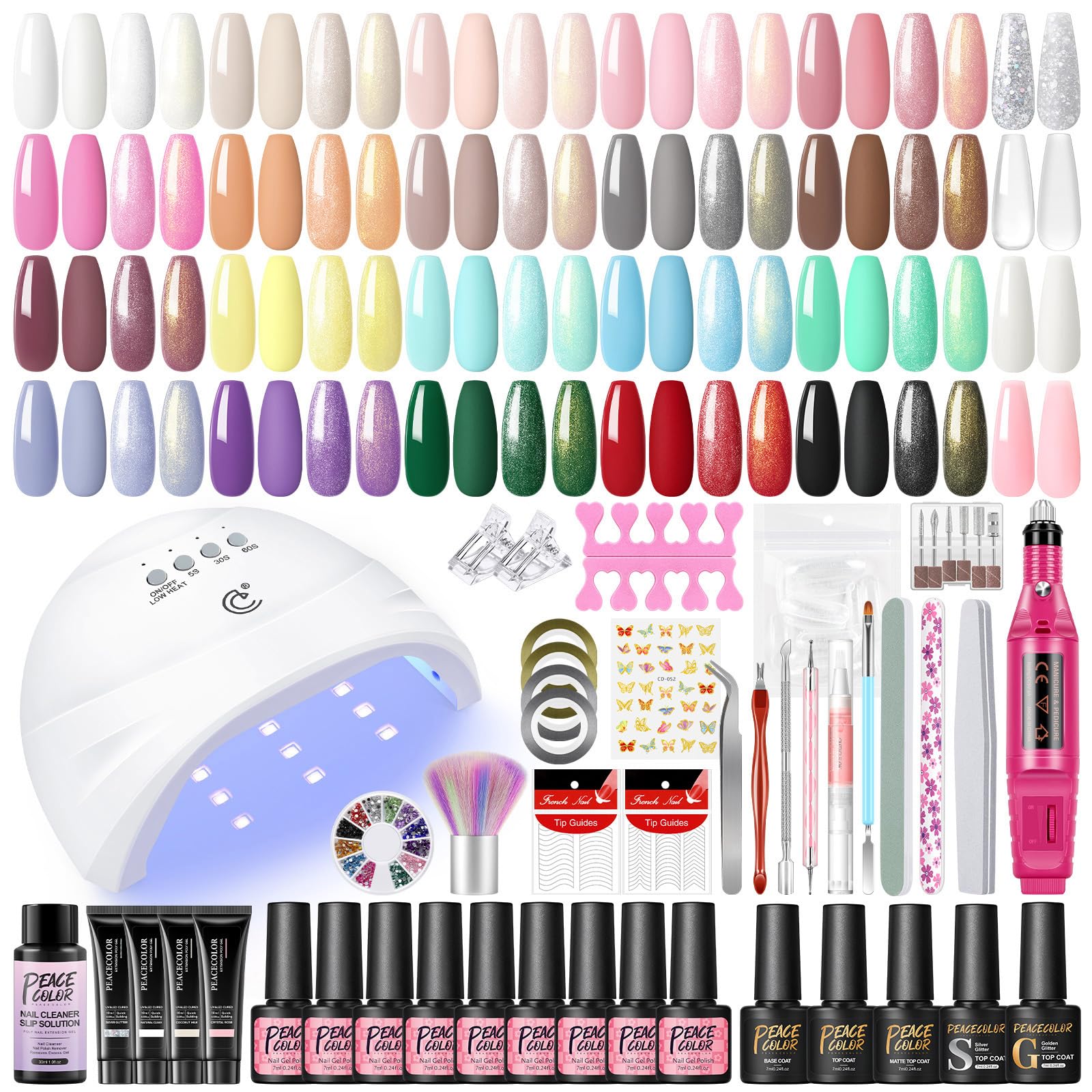 Peacecolor Kit Uñas Semipermanentes, 20 Colores Esmaltes Semipermanentes para Uñas con Lampara de Uñas, 4Pcs Poly Extension Gel Kit, Limas Para Uñas Manicura Eléctrica Professional Manicure Set