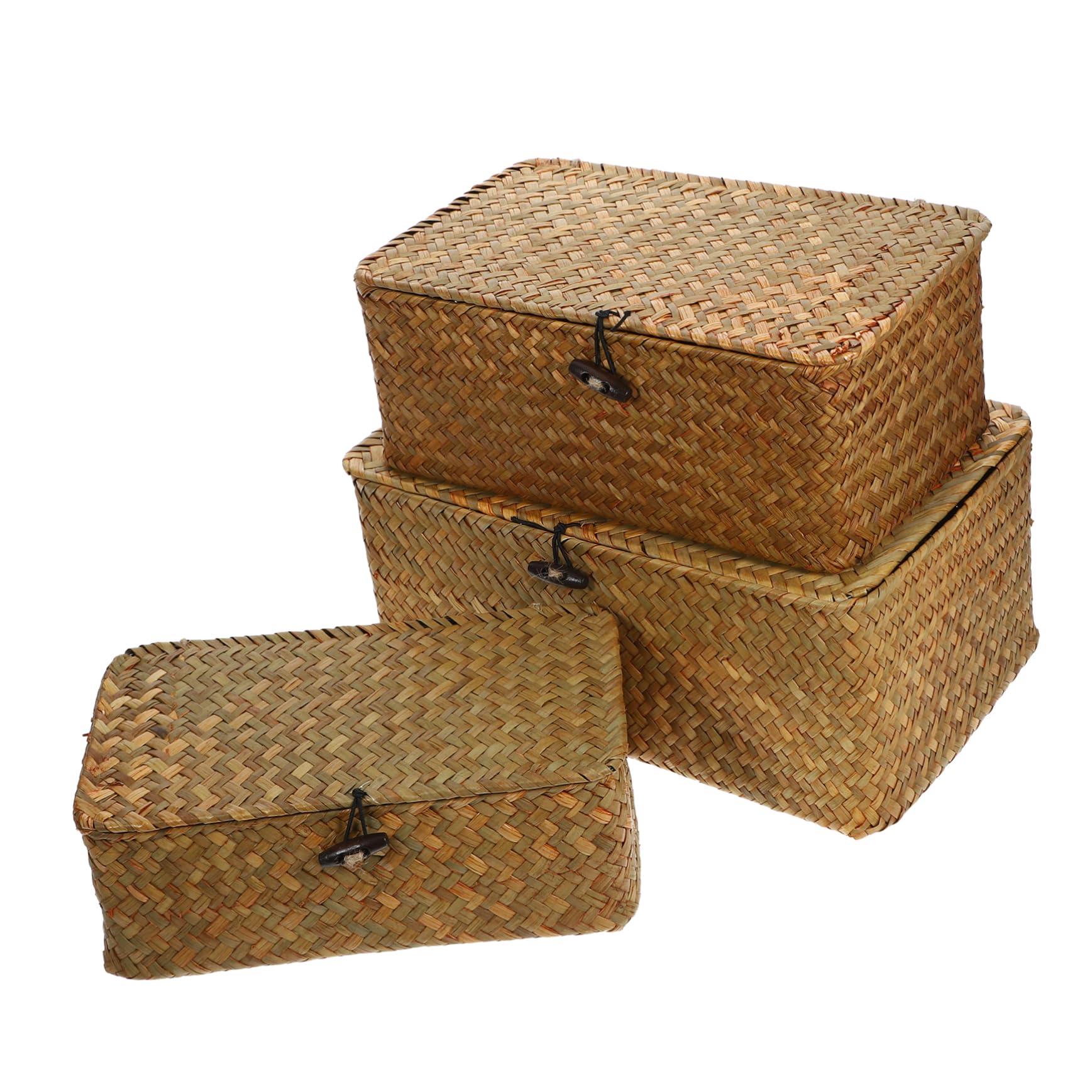 VICASKY Set da 3 Scatole Portaoggetti Intrecciate in Paglia con Coperchio per Organizzare Casa, Stile Naturale Rustico con Funzione di Archiviazione e Fragranza Naturale