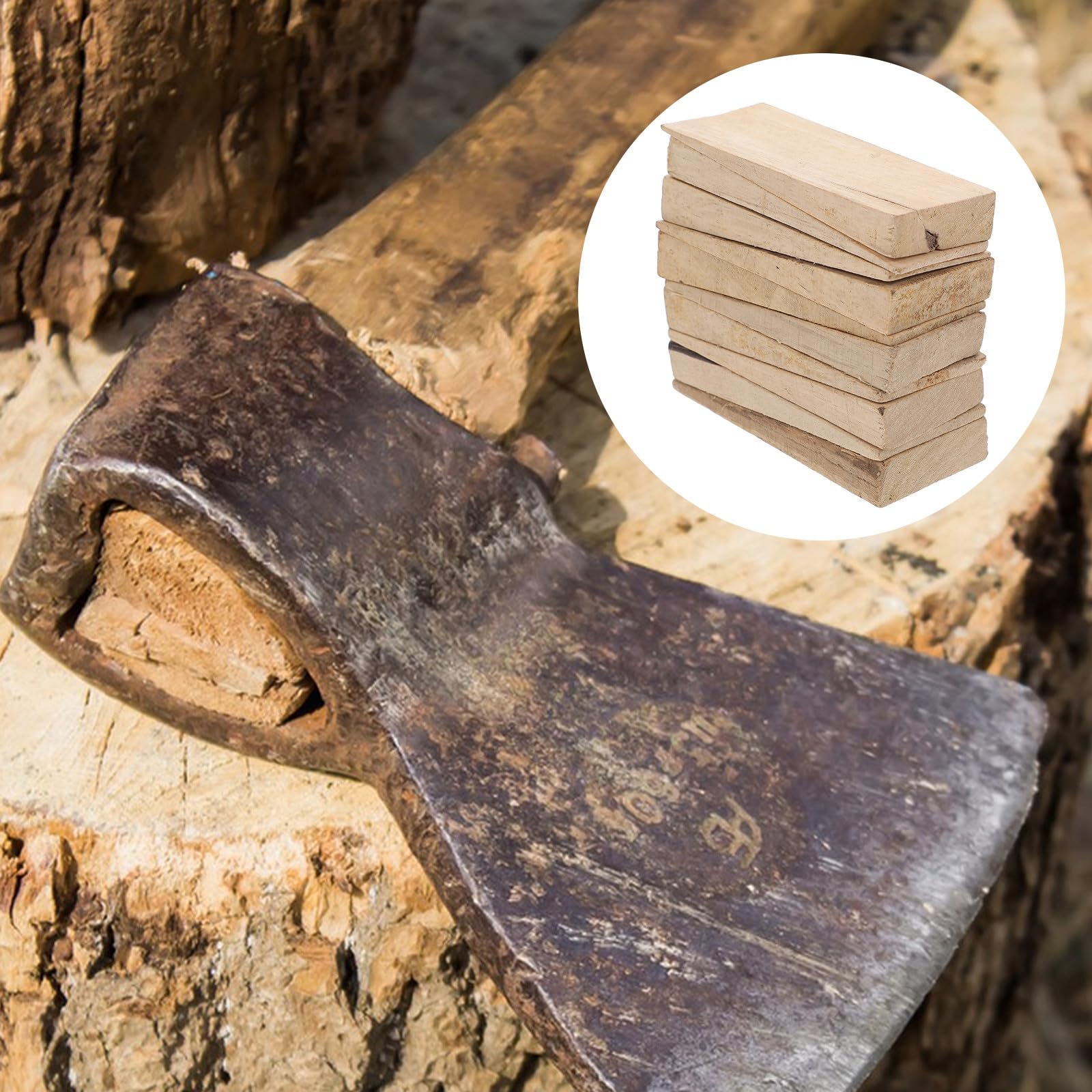 Coin de Fixation en Bois pour Manche de Hache et Houe, Cales Fines en Bois Jaune Lot de 10 Pièces, Accessoires pour Outils Agricoles, Cale de Poignée Sécurisée pour Entretien