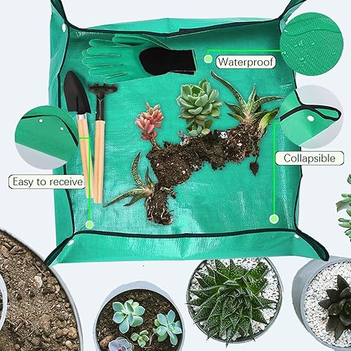 Miniatura 6 de WNJ Tapete de trasplante de plantas para jardín, 2 alfombrillas impermeables para macetas, tapete plegable para plantas de interior, juego de mini