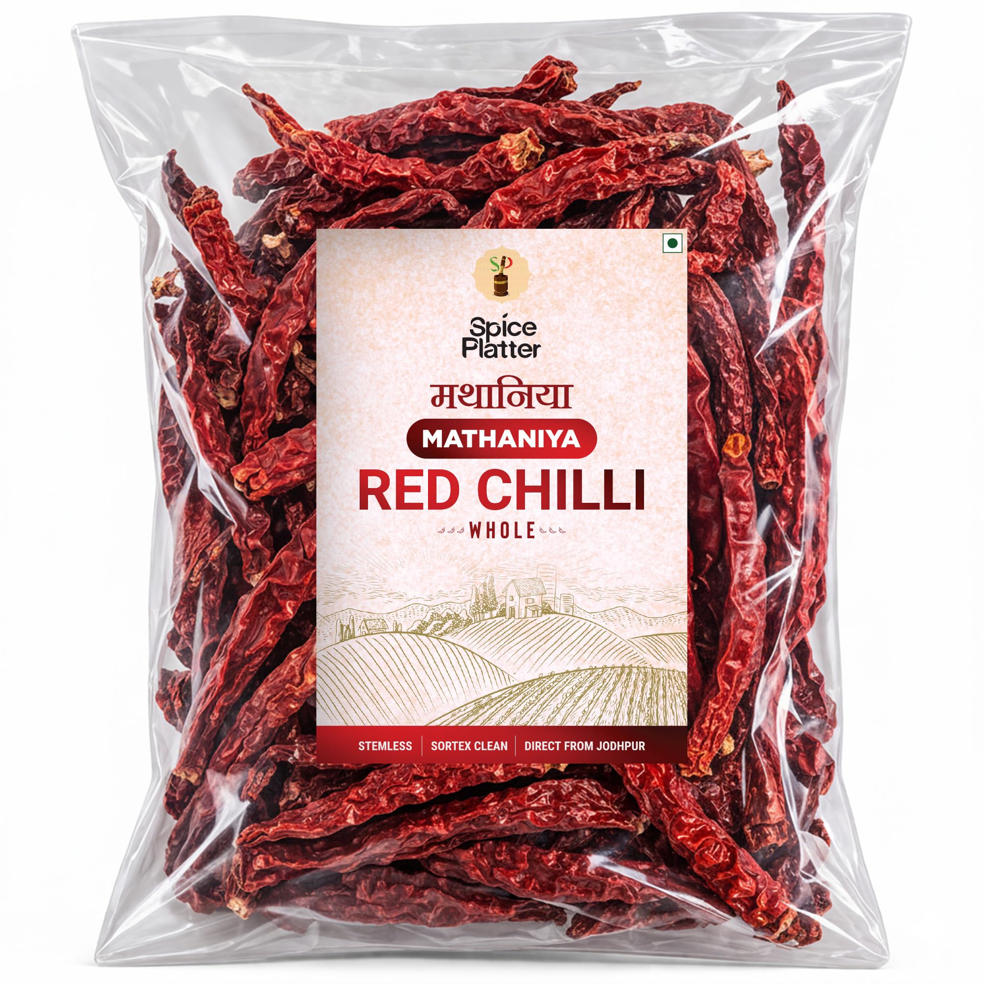 Spice Platter Mathania Mirch Rajasthani 300g | Red Chilly Whole (Stemless) Sourced from Mathaniya, Jodhpur | Select Grade, Sortex Clean, Deep Natural Red Color, Medium Heat for Cooking & Grinding-image-0