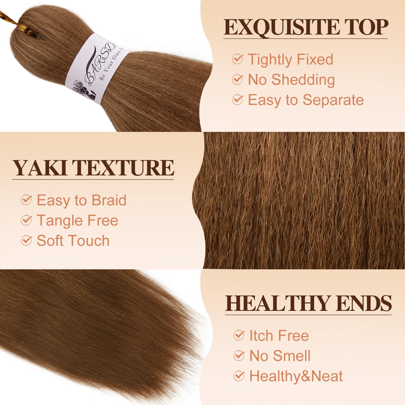 BARSDAR 26 Inch 8 Packs Auburn Braiding Hair Pre Stretched Professional Synthetic Crochet Braiding Hair Extensions Hot Water Setting Yaki Texture -30# Light Auburn - Image 3