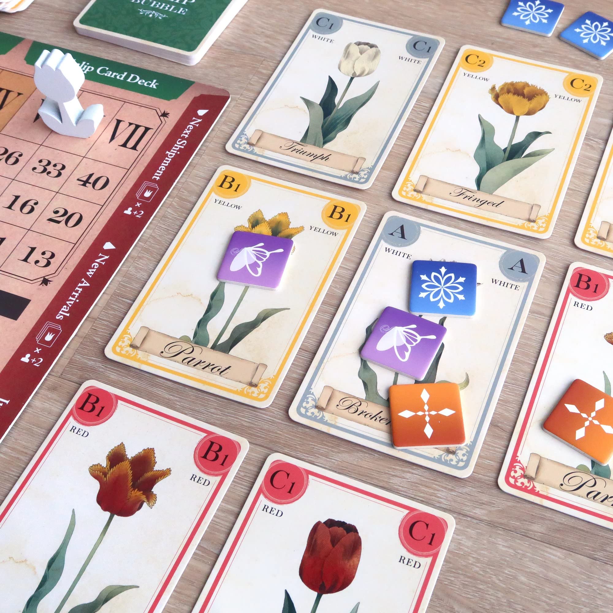 Amazon | Moaideas Game Designによるチューリップバブル2022 | チューリップ付き株式市場ゲーム | 最初の経済バブル  | 低売りの高値を購入してマーケットクラッシュを乗り切る | 3~5人用 | 40~60分 | ボードゲーム | おもちゃ