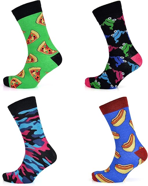 Sock Stack Pack Of 4 Men's Novelty Socks Christmas Sock Xmas Stocking Filler Stylish Patterned for Men Socks Teenager Boys Gift 6-11