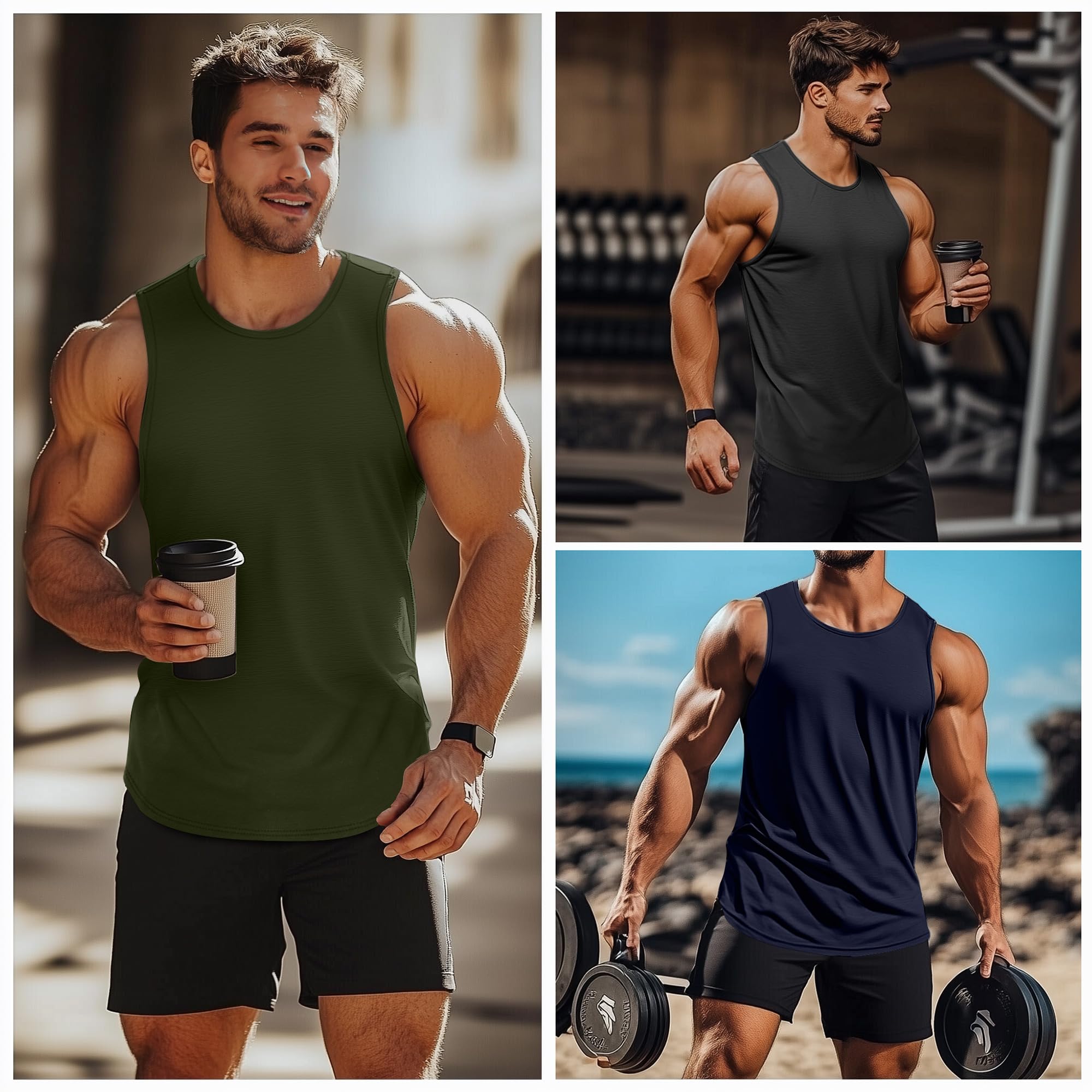 Evervibe 3 Pack Big and Tall Cotton Men's Tank Tops Plus Size Workout Sleeveless Tee Shirts Crew Neck Muscle Shirts L-5XL (Black, Navy Blue, Army Green,5X-Large)