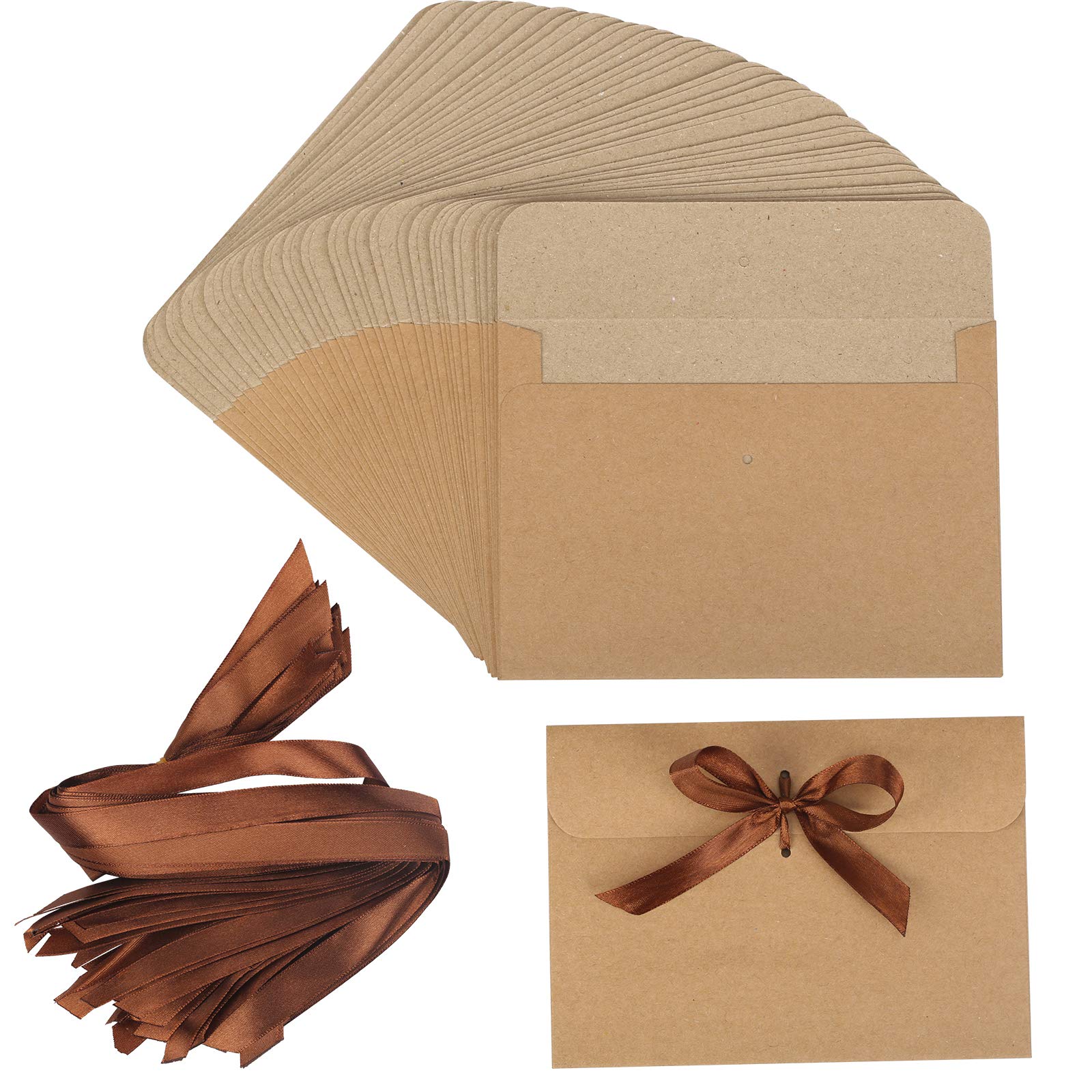 40pcs Gift Envelopes with Ribbon Mini Kraft Paper Envelopes Vintage Envelopes Card Envelopes Handmade Money Envelopes for Christmas Halloween Invitation Eid Thanksgiving(17.5x12.5cm)