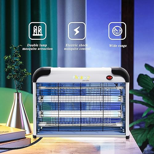 Miniatura 5 de Exterminador eléctrico de insectos, 2800 V de rejilla alta para interiores con lámparas de 20 W, trampa para insectos colgante enchufable para