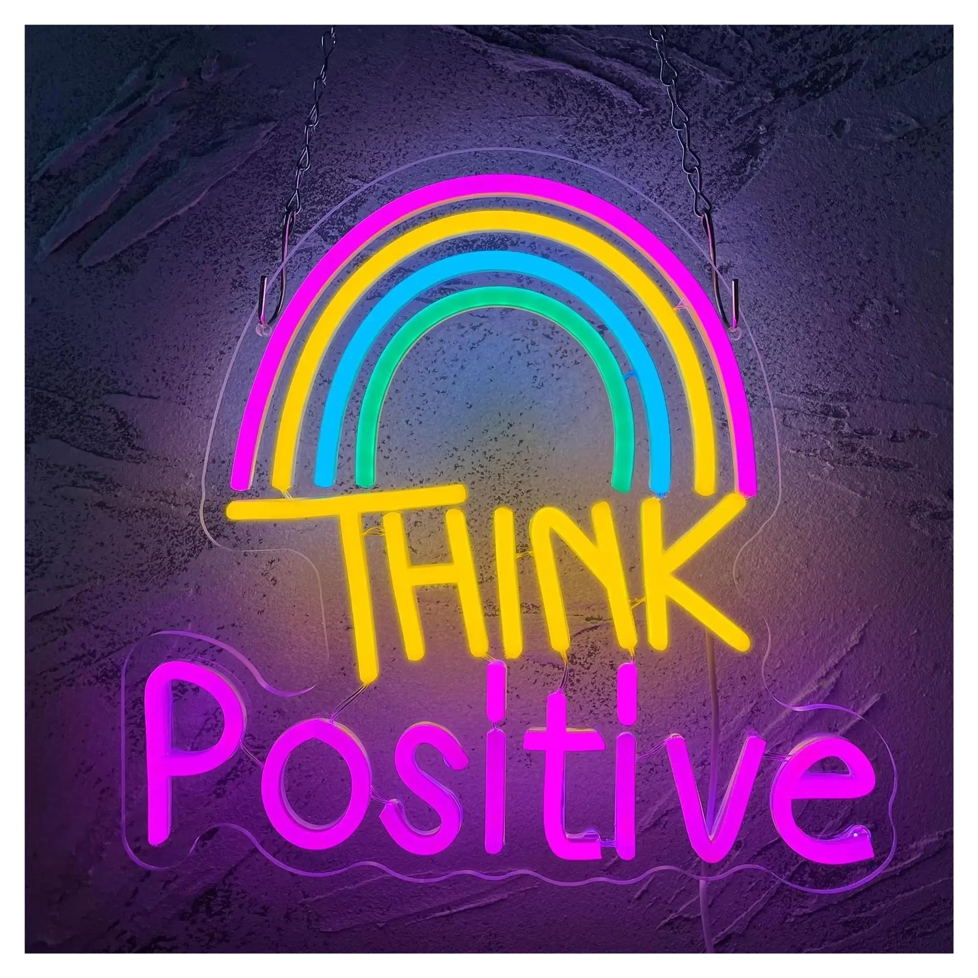 LEMST Sign Lamp Rainbow Neon Signs USB Powered Think Positive Neon Lights Suitable for Children's Room Bistro Store Decor Glow Sign 31cmx33cm