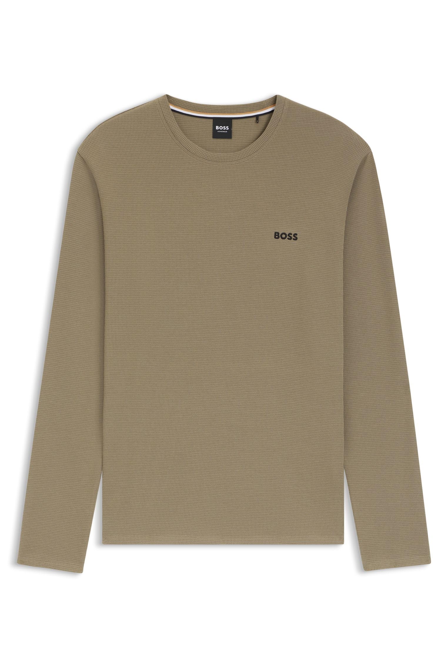 BOSS Herren Waffle LS-Shirt Pyjama-T-Shirt aus Ottoman-Jersey mit Logo-Stickerei