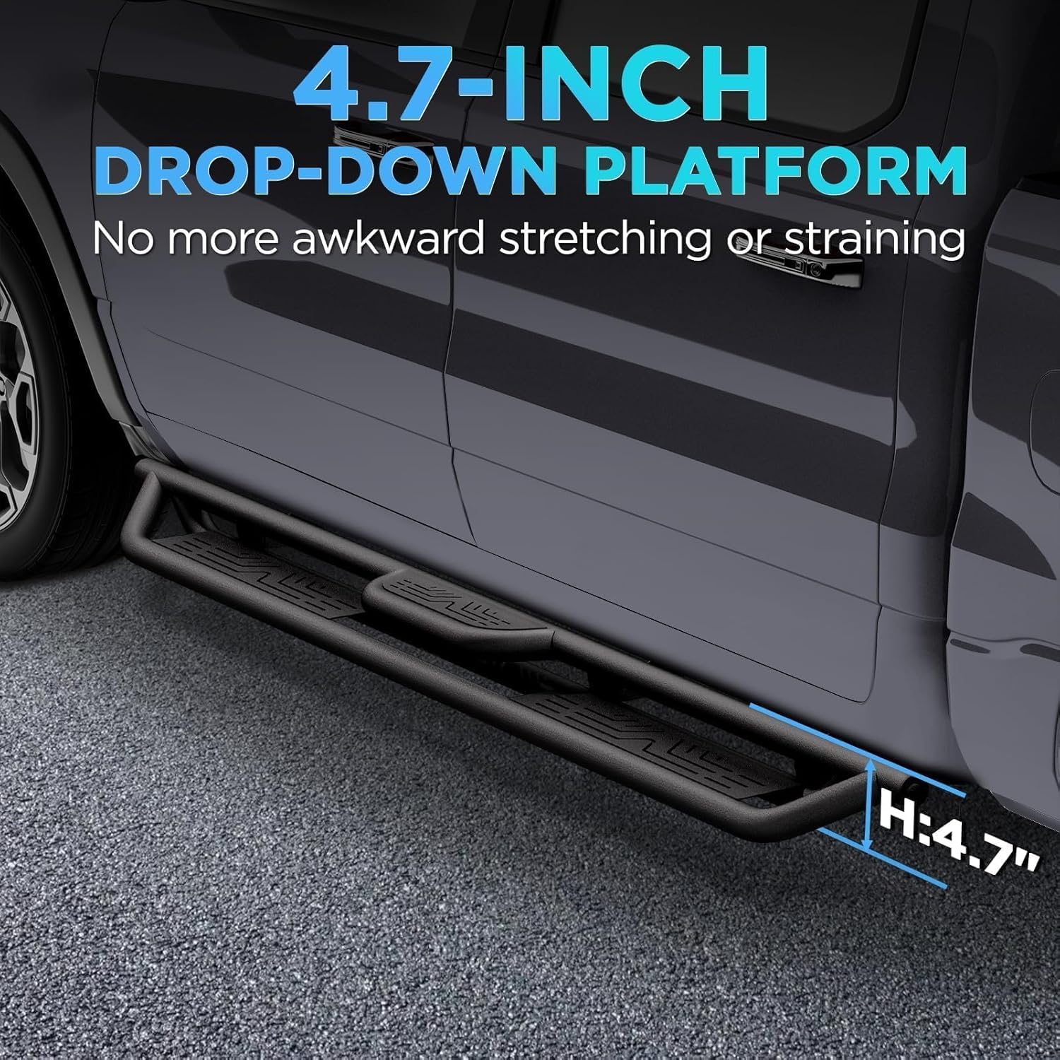 PZ Running Boards for 2007-2018 Chevy Silverado/GMC Sierra 1500, 2007-2019 for 2500HD 3500HD Double Cab, 2019 LD, Heavy Duty Carbon Steel Drop Down Side Steps Rails Nerf Bars