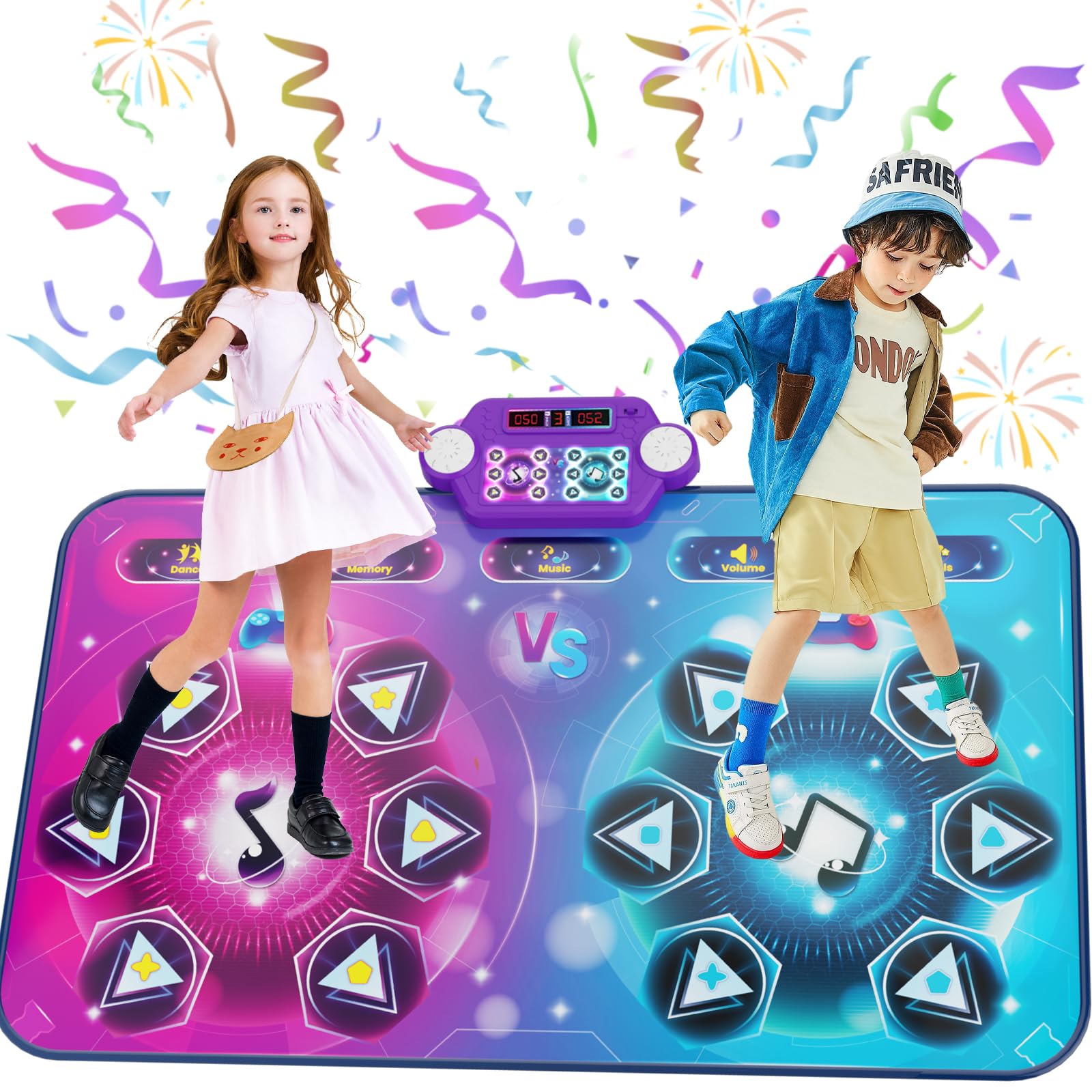 Rechargeable Dance Mat - Double User Play Mat with Extra Large Size (59*38 in), Dancing Music, Challenge Game, Piano Mode, LED Lights, Christmas Birthday Gift for Kids Girls Boys 3-12 Year Old