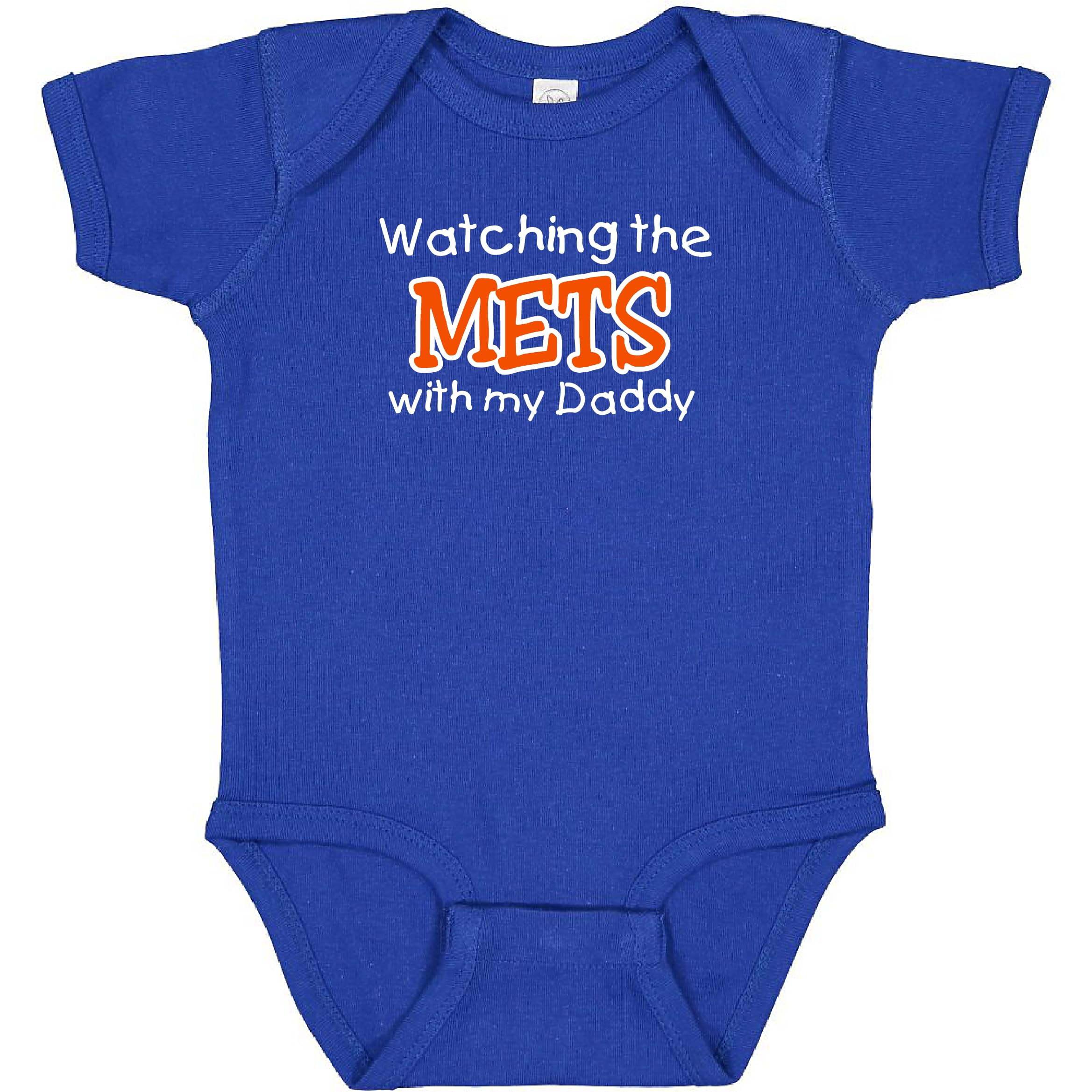 Curiositees Watching the Mets with My Daddy Baby Boy's Bodysuit Outfit Toddler Shirt - Royal