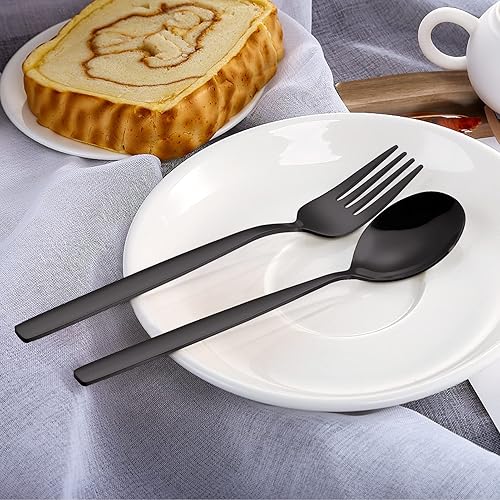 Miniatura 2 de Fashionwu Juego de cubiertos negro mate de 30 piezas, juego de cubiertos de acero inoxidable para 6, juego de utensilios de cocina con cuchillos de