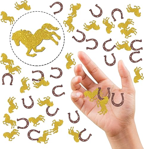 Miniatura 3 de Cartel de caballo con purpurina de confeti de herradura, confeti de mesa de caballo de carreras, papel de vaquero vaquera para cumpleaños, fiesta de
