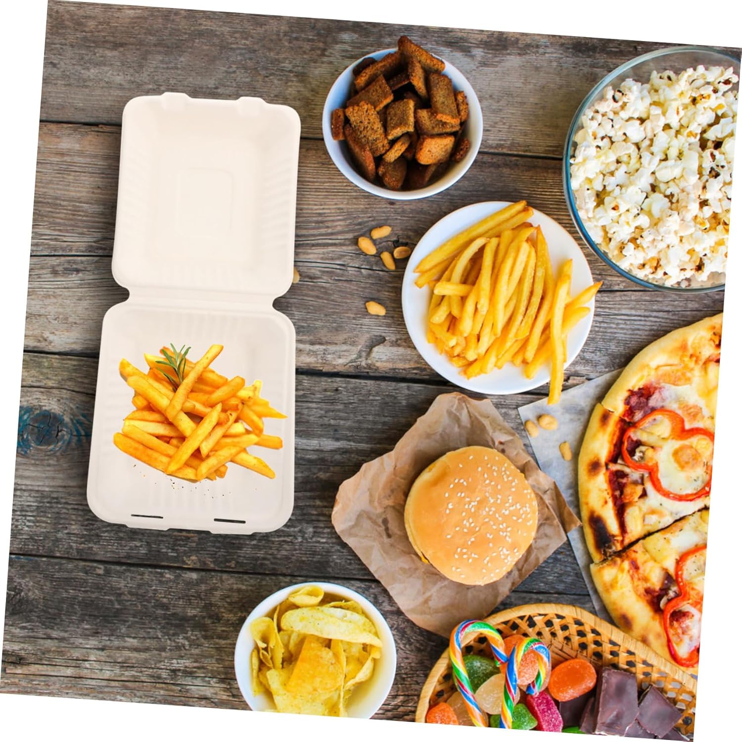 50pcs Disposable Divided Takeout Boxes Paper Food Containers for Snacks Fried Foods and Meals for Catering and Meal Prep