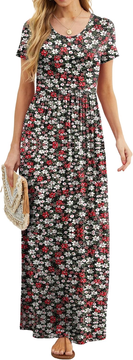 GRECERELLE Women Summer Casual Maxi Long Dress Short Sleeve Crew Neck with Pockets, Size S-3XL - Image 5