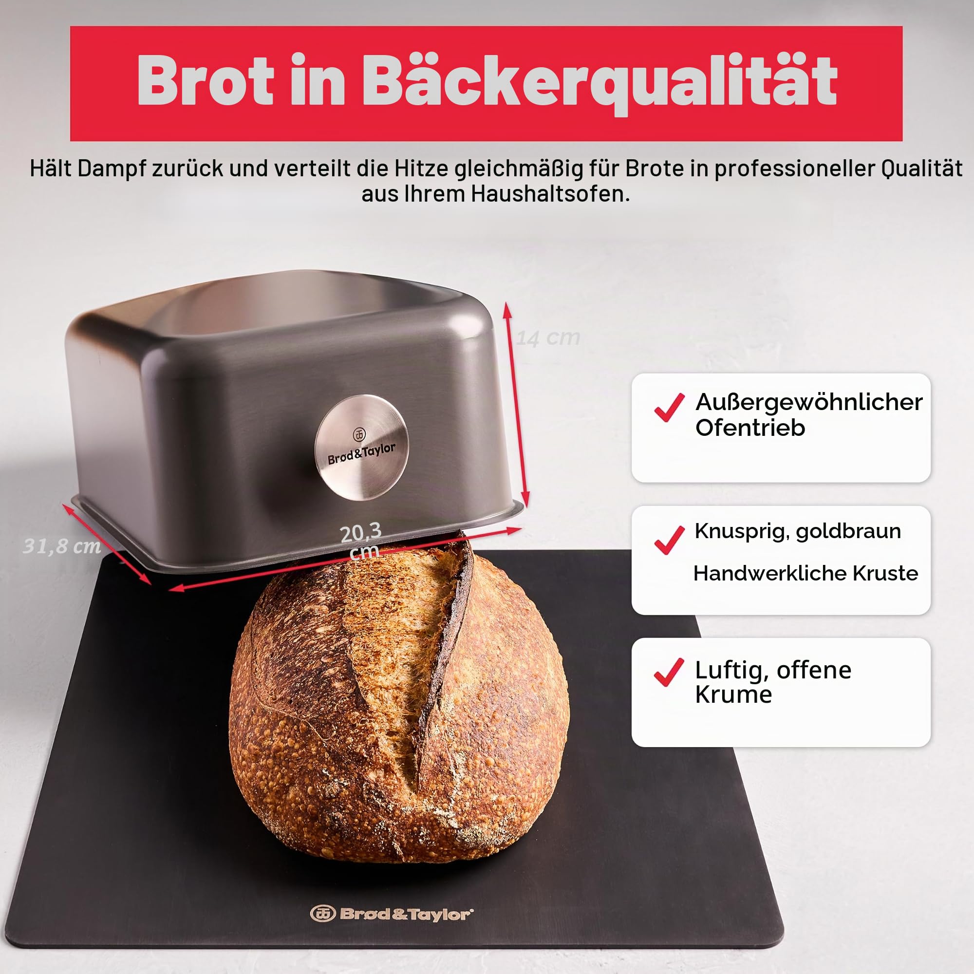Brod & Taylor Ultraleichte Backschale für Sauerteigbrot (Batard) - kein Vorheizen nötig für knusprige Kruste und gleichmäßiges Backen