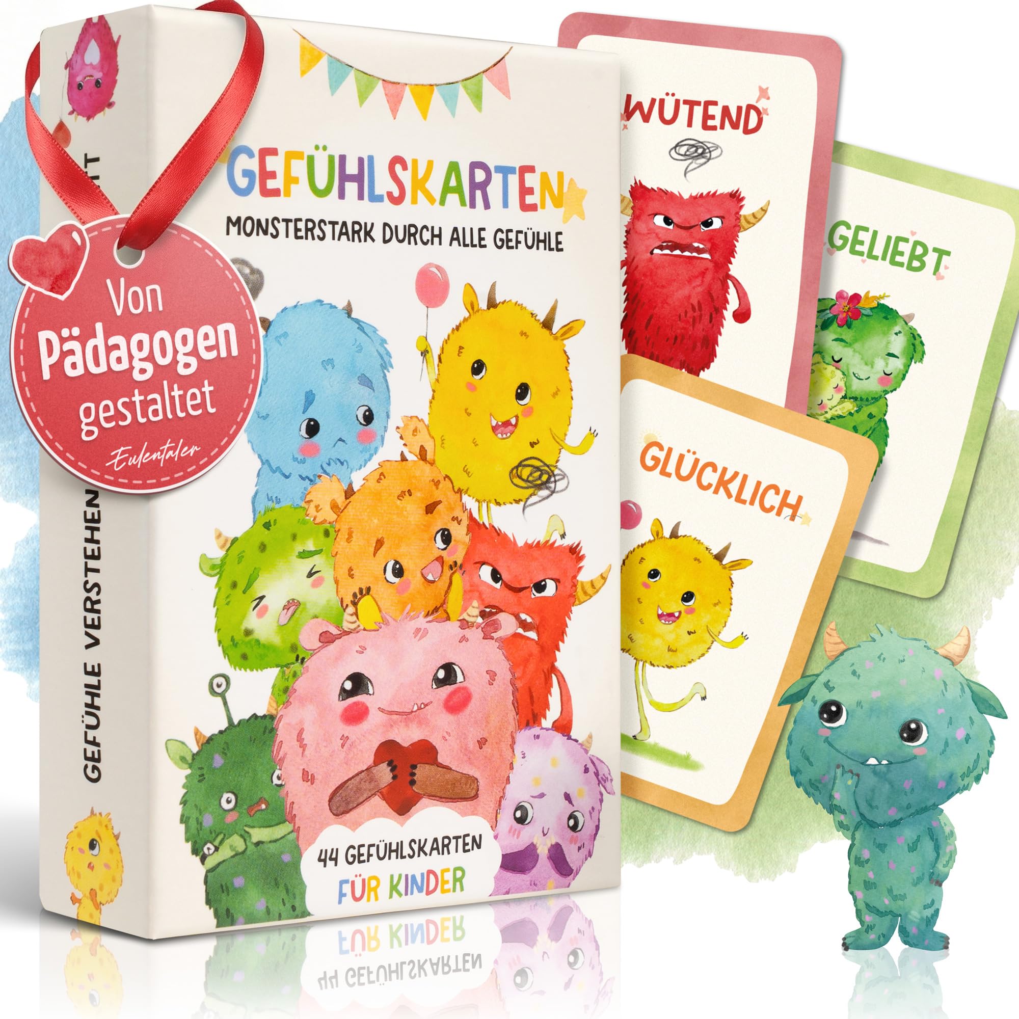 EULENTALER® Monsterstarke Gefühlskarten für Kinder [44 Karten + Erklärtexte] von Pädagogen gestaltet I Emotionskarten mit Erklärungen & wertvollen Gesprächsfragen I Gefühlsmonster für starke Kinder