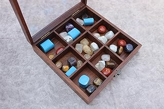 T one woods Rock Collection Box | Wooden Crystal Display | Crystal Holder |Crystal Display case | Crystal and Healing Box |Crystal Display case(9 Compartment)