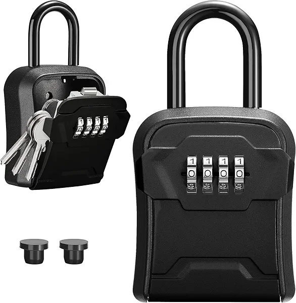 Puroma Lock Box, Key Lock Box Wall Mount & Portable Combination Lockbox with Resettable Code, Security Lockbox for Outside House Keys, Apartment Realtors Spare Keys Storage (1 Pack, Pure Black)