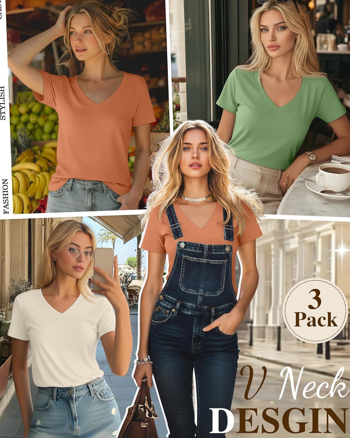 Ficerd 3 Pack Women's Short Sleeve T-Shirts V Neck Tunic Tops Casual Summer Curved Hem Tees Loose Fit Solid Basic Tshirt 2026 - Image 4