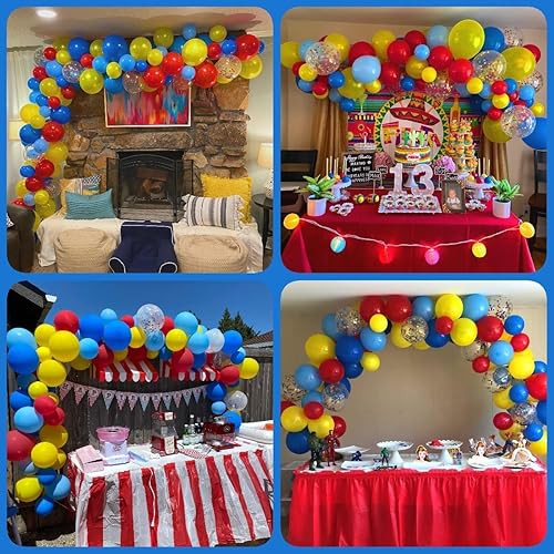 Miniatura 7 de Globos rojos y azules amarillos globos de helio de color primario de 12 pulgadas con confeti globos de látex para carnaval circo fiesta de