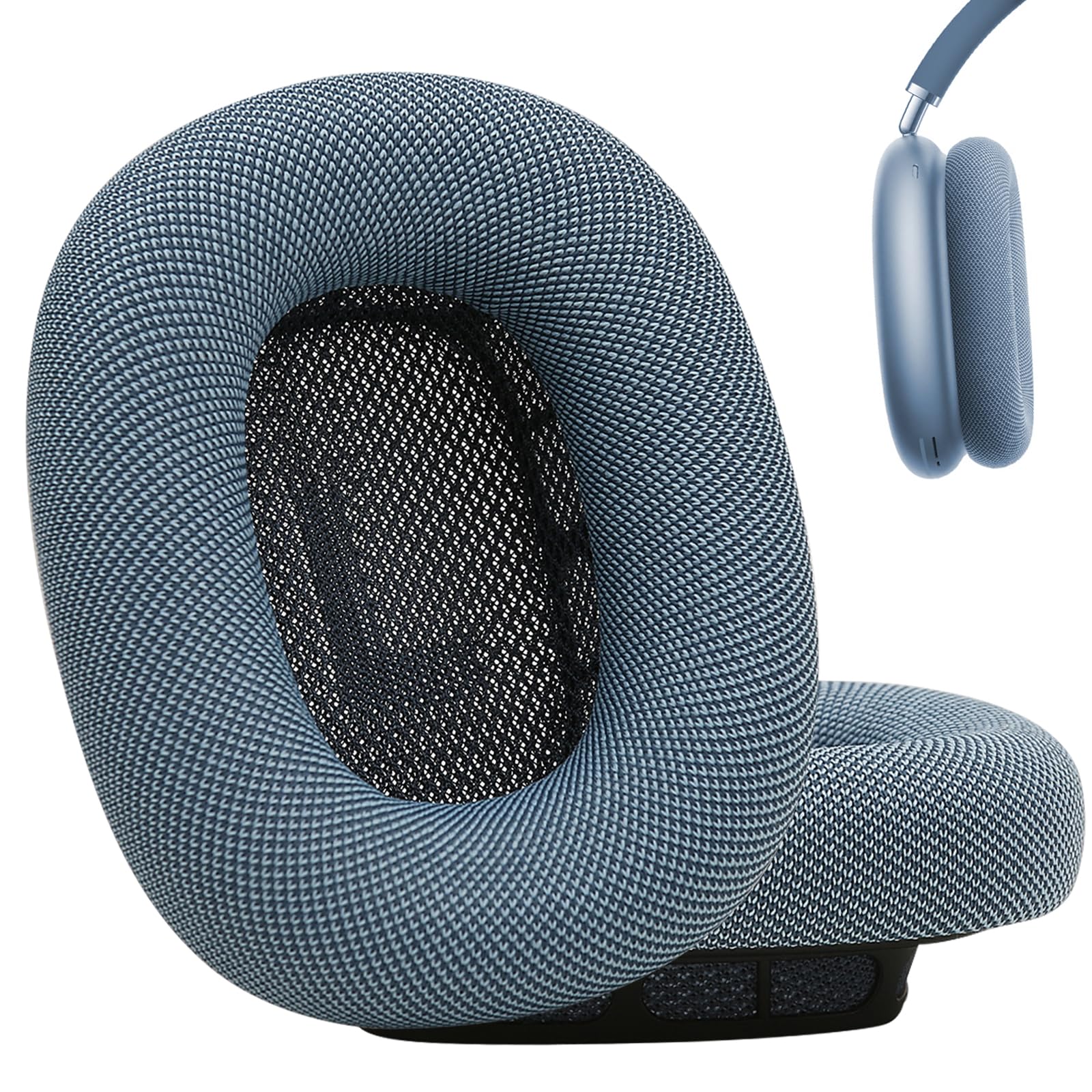 Laselan Upgraded Silicone Ear Cushions for AirPods Max Headphones 2024, Mesh Fabric Covered Ear Pads with Silicone & Memory Foam and Magnet (Blue)