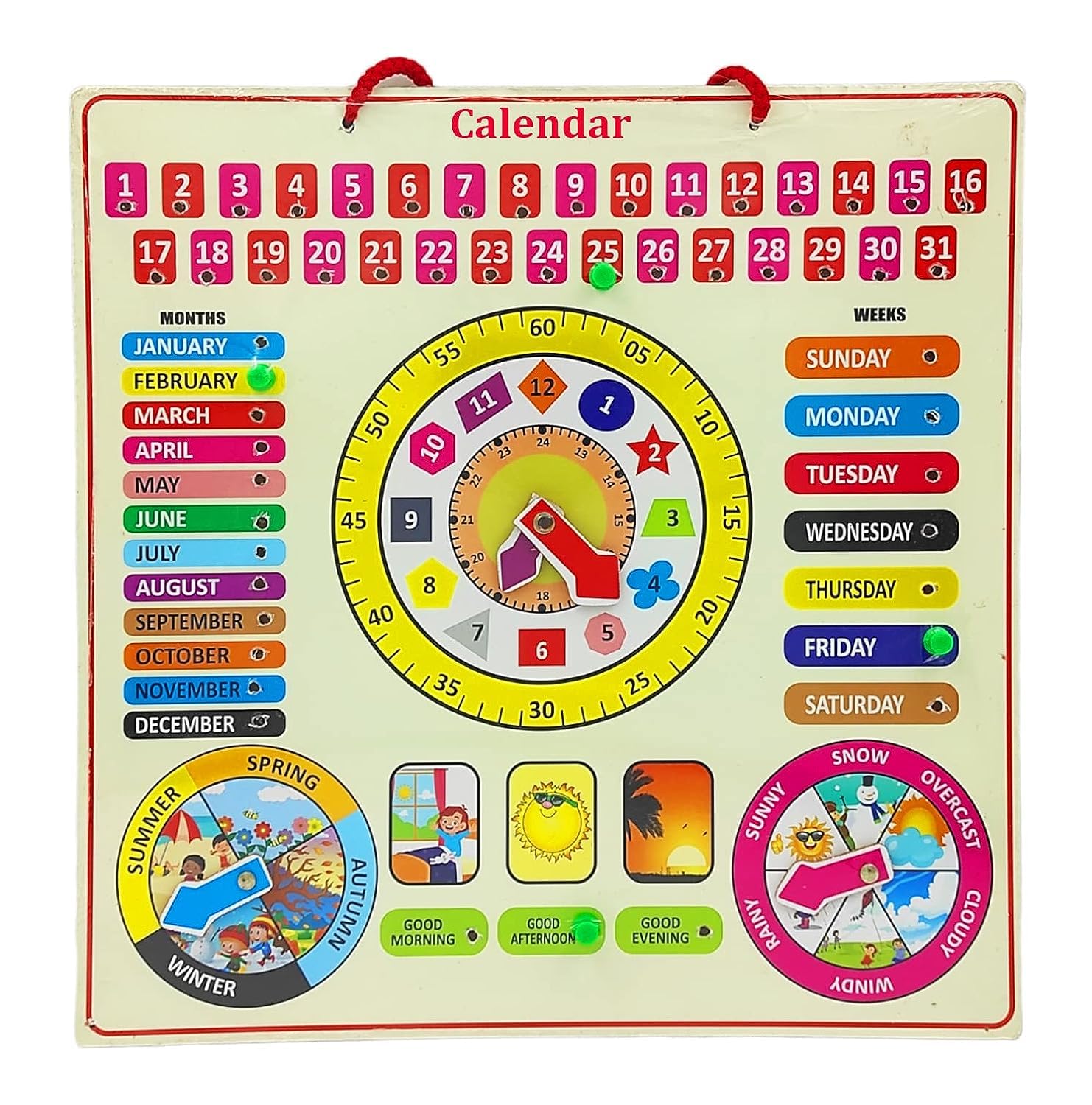 Laser Cutting Wooden Calendar Clock | Weather Seasons Wall with Knob Educational Board for Kids__LK13-image-25