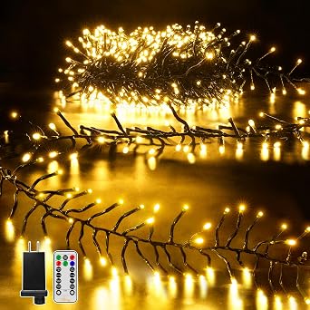 مجموعة مصابيح LED 500 بطول 25 قدمًا، مصابيح شجرة عيد الميلاد البيضاء الدافئة، جهاز تحكم عن بعد بـ 8 أوضاع، مصابيح سلسلة مقاومة للماء لتزيين أكاليل عيد الميلاد الداخلية والخارجية