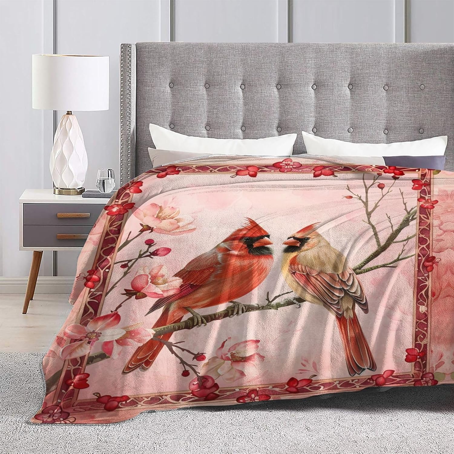 Red Cardinal Cute Decor Throw Blanket Gifts for Girls Boys - Super Warm Soft Plush Lightweight Fleece Flannel Blanket for Kids Adults - 80"X60"