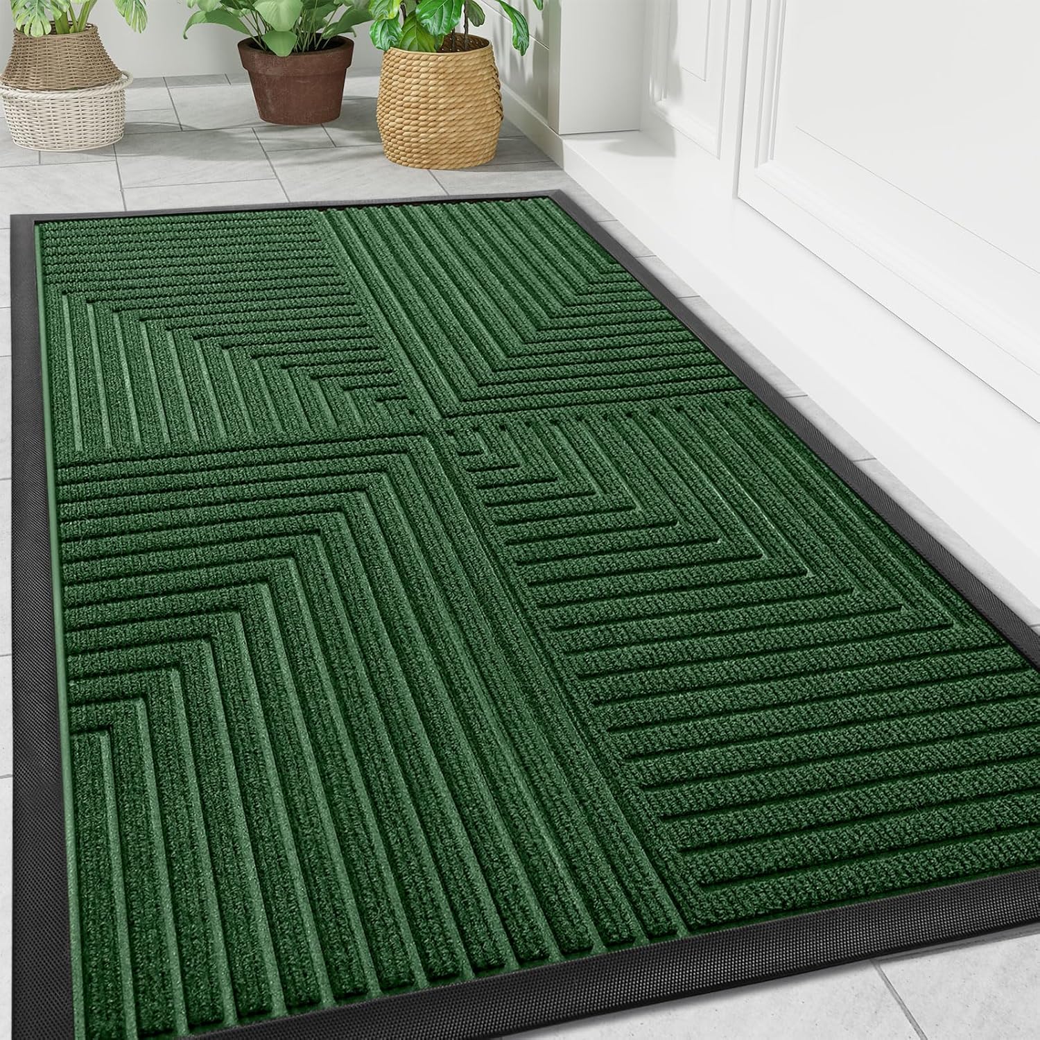 Arotive Front Door Mat Indoor Outdoor Entrance, Heavy Duty Non-Slip Rubber Doormats, Low Profile, Easy Clean, Dirt Trapper Entryway Floor Mats for Outside, Garages and Patios, 36x24, Green