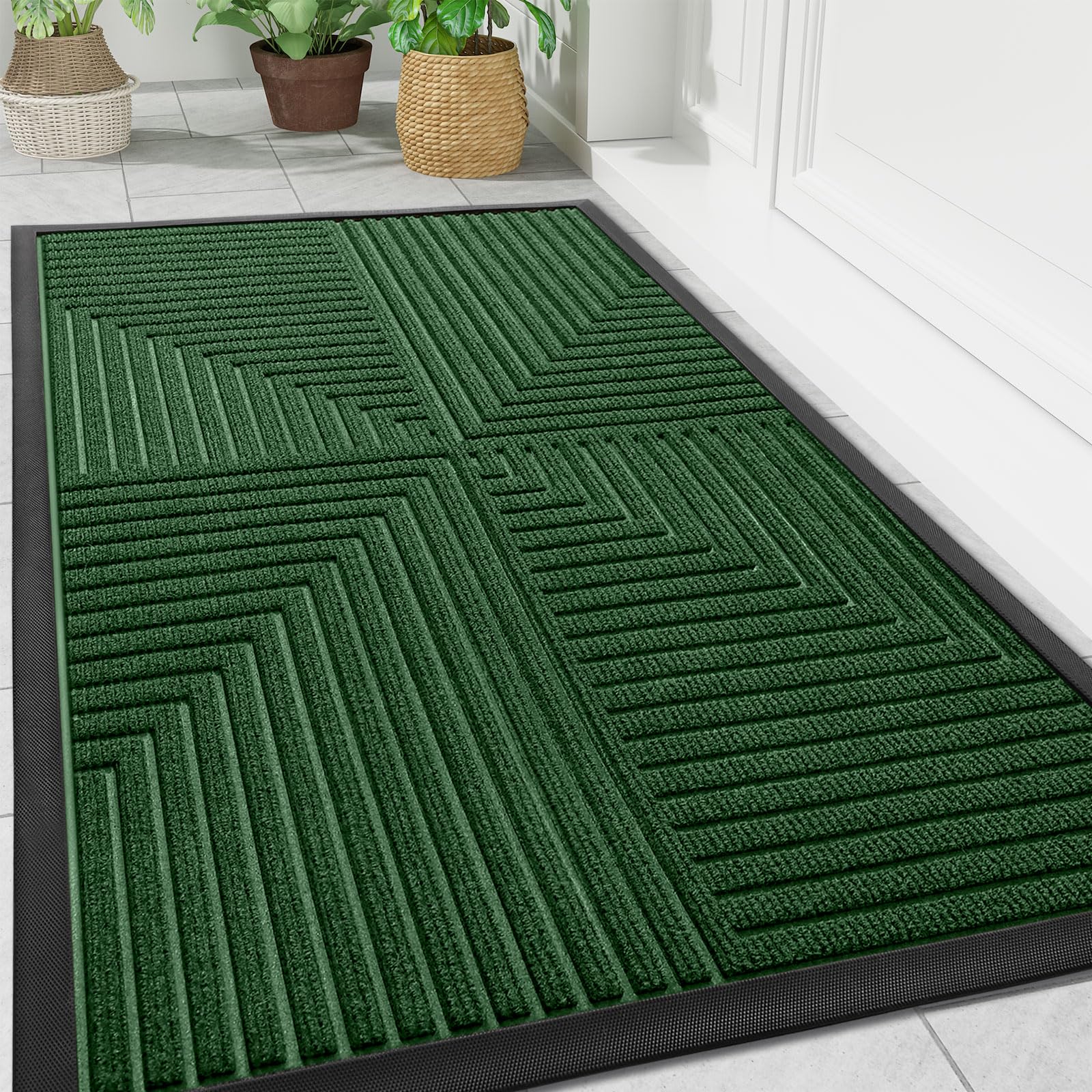 ArotiveFront Door Mat Indoor Outdoor Entrance, Heavy Duty Non-Slip Rubber Doormats, Low Profile, Easy Clean, Dirt Trapper Entryway Floor Mats for Outside, Garages and Patios, 36x24, Green