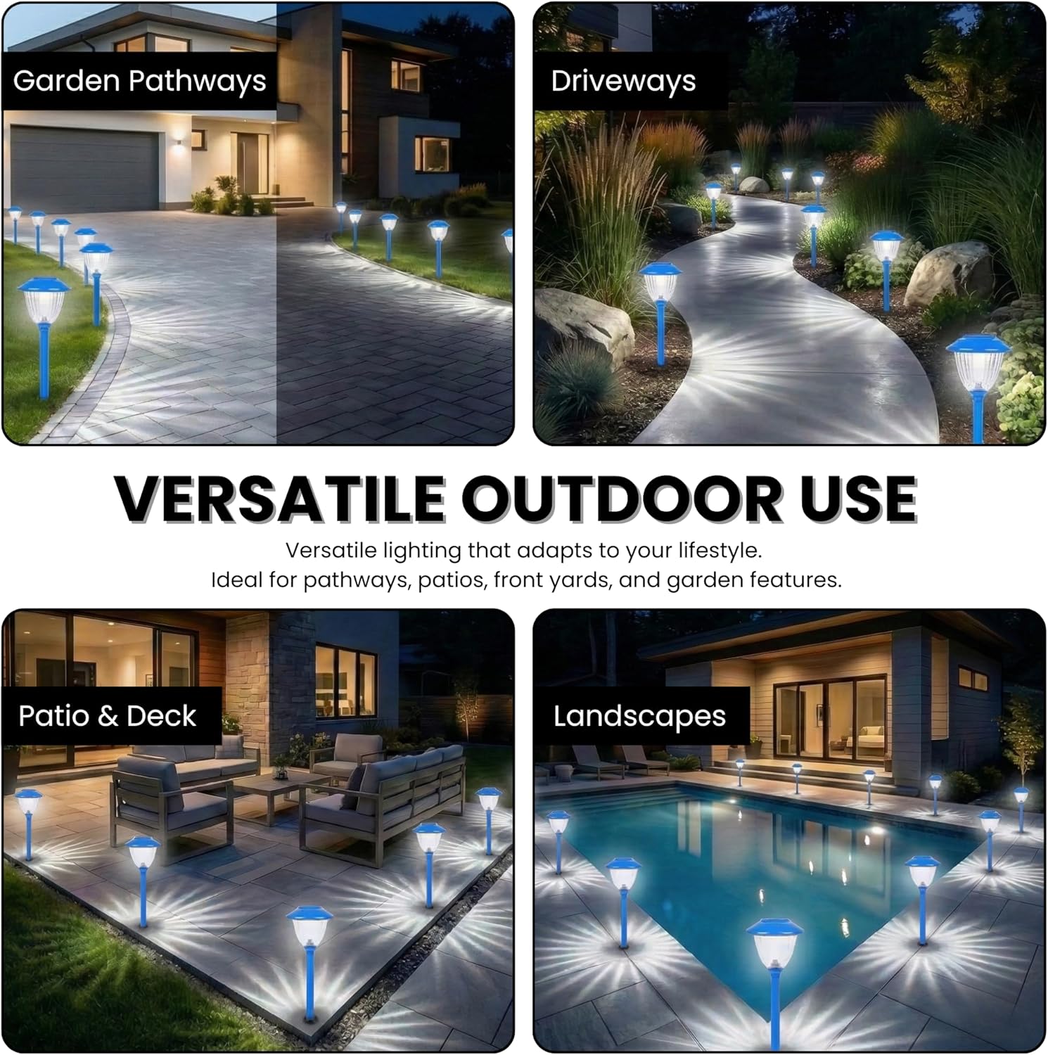 Energizer Outdoor Patio Light - 8 Pack Solar Garden Decor Lights with 15 Lumen Output & Patterned Glass & Metal Finish, Simple to Install Waterproof Ground Solar Lights for Driveway Decor - Blue
