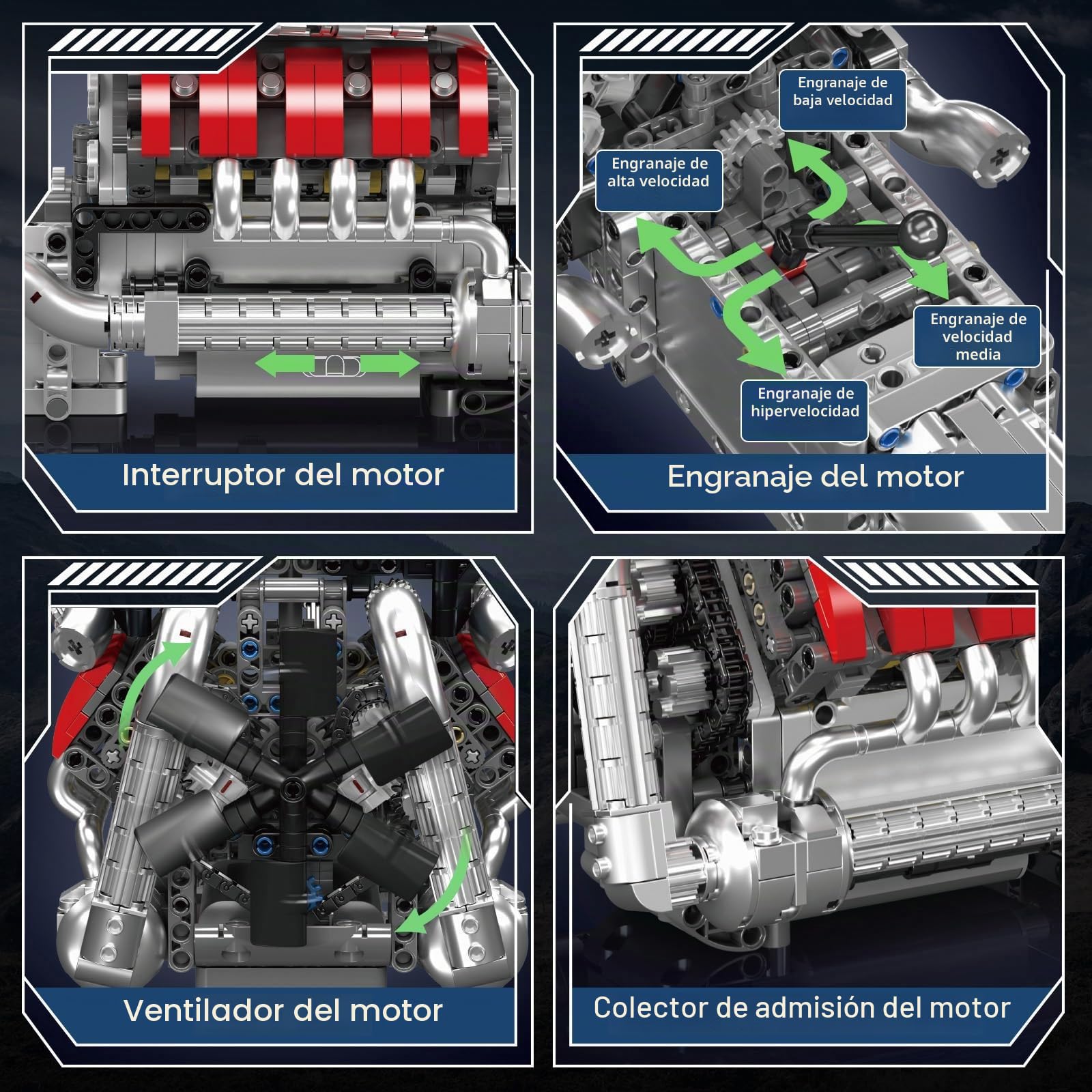 Mould King 10203 Technik V8 Motor Bausatz Bausteine Bausteine M8 Motorbauatz Klemmbausteine Simulación Motor con Funcional Auto Engine Kit para Adultos (1169 Piezas)