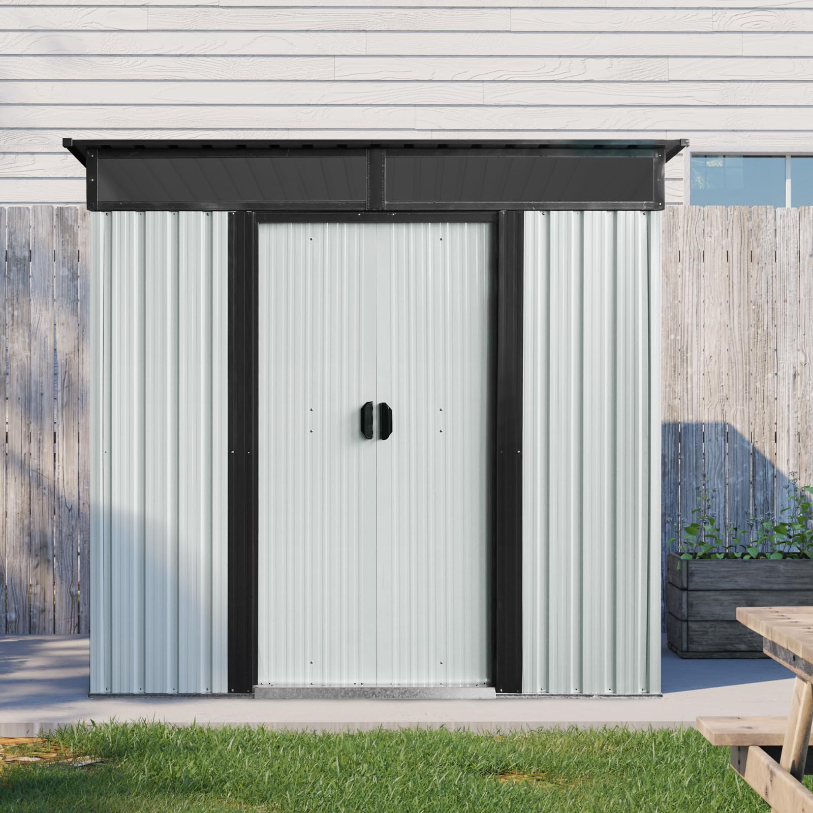 Amazon | 物置 屋外 戸外収納庫 スチール 幅195*奥行き150*高180