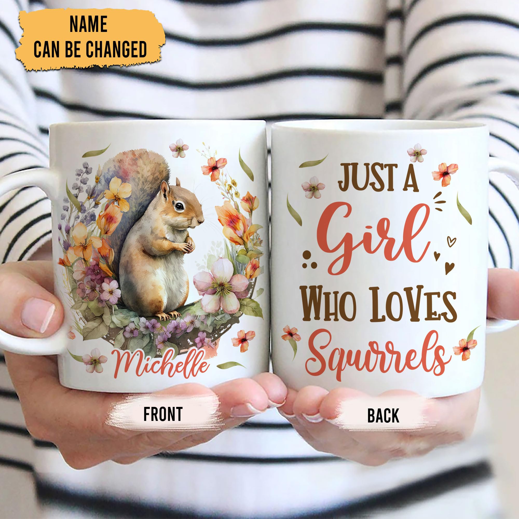 Hyturtle Personalized Squirrel Mug Gifts For Girls Women - Birthday Gifts For Squirrel Lovers - Squirrel Gifts for Women - Squirrel Lover Gifts - Custom Name 11oz White Ceramic Coffee Tea Mug