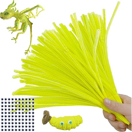 Super-Thick Jumbo Fluorescein Yellow Chenille Stems for Colorful Crafting