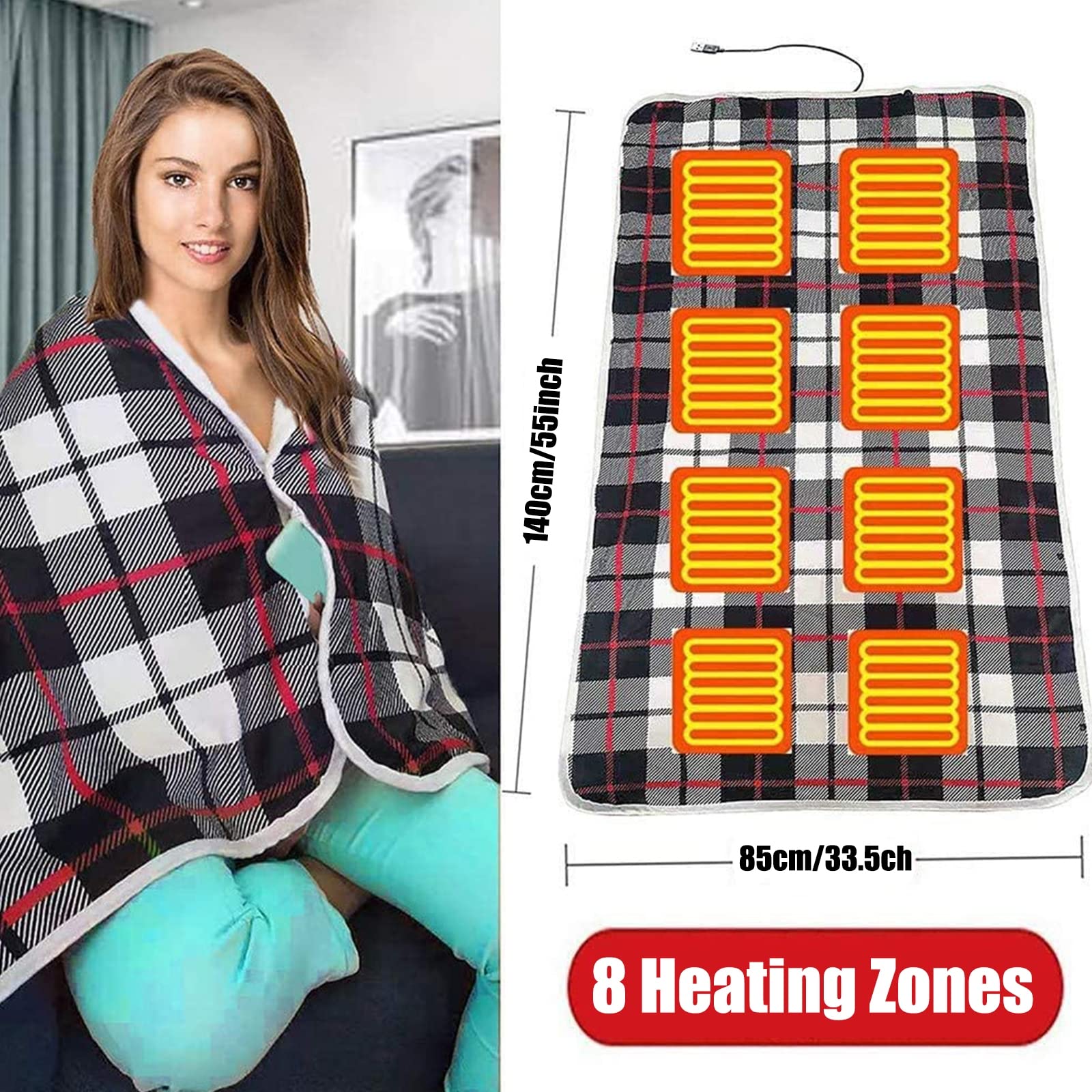 Couverture Chauffante USB Rechargeable - 3 Niveaux De Chaleur, Taille ~150x80 Cm - Pour Maison, Voyage, Bureau, épaules, Genoux