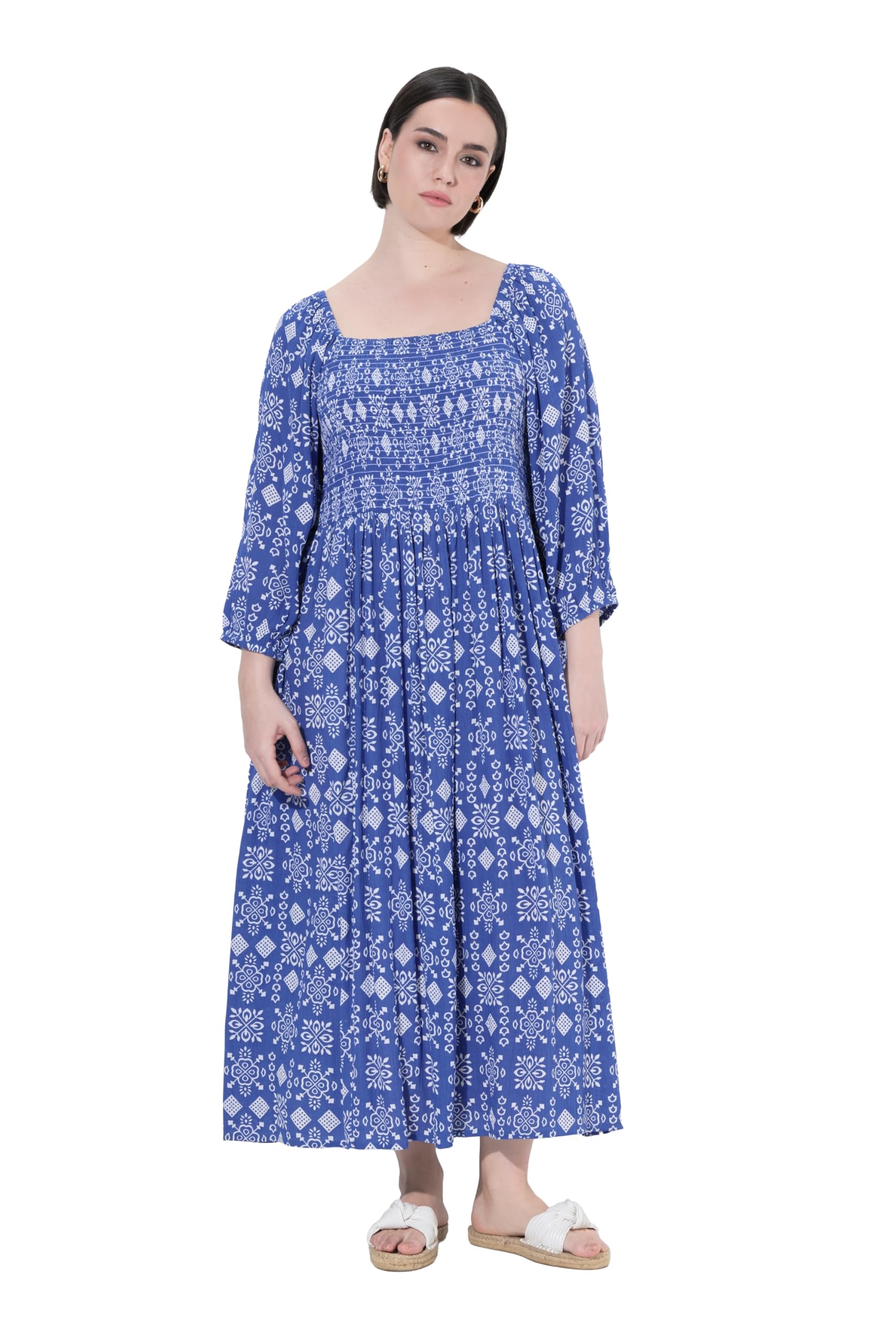 Ulla Popken Damen große Größen Übergrößen Plus Size Midikleid, A-Linie, Carré-Ausschnitt, 3/4-Arm 847810